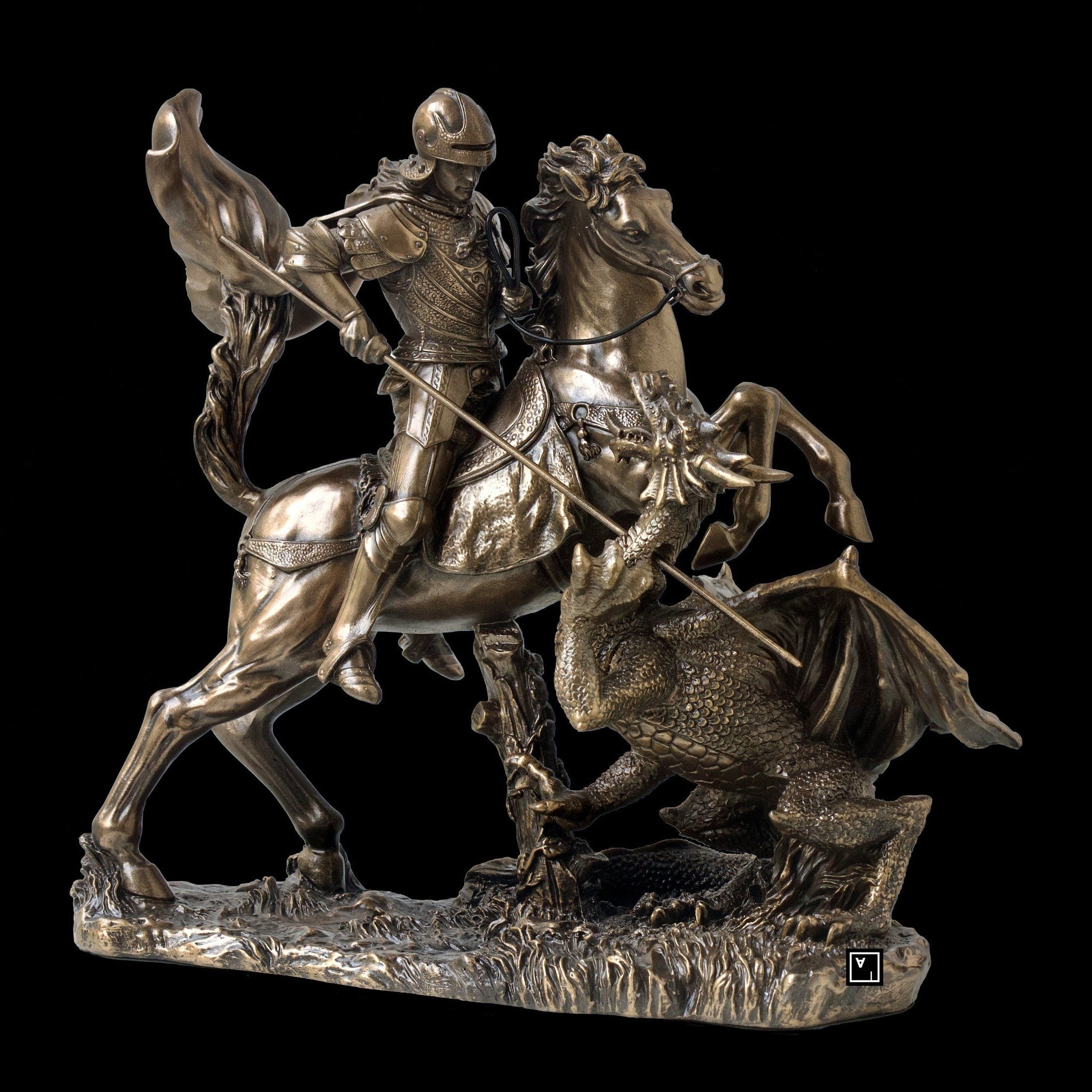 St. George Slaying Dragon Statue: Bronze Finish Renaissance Art
