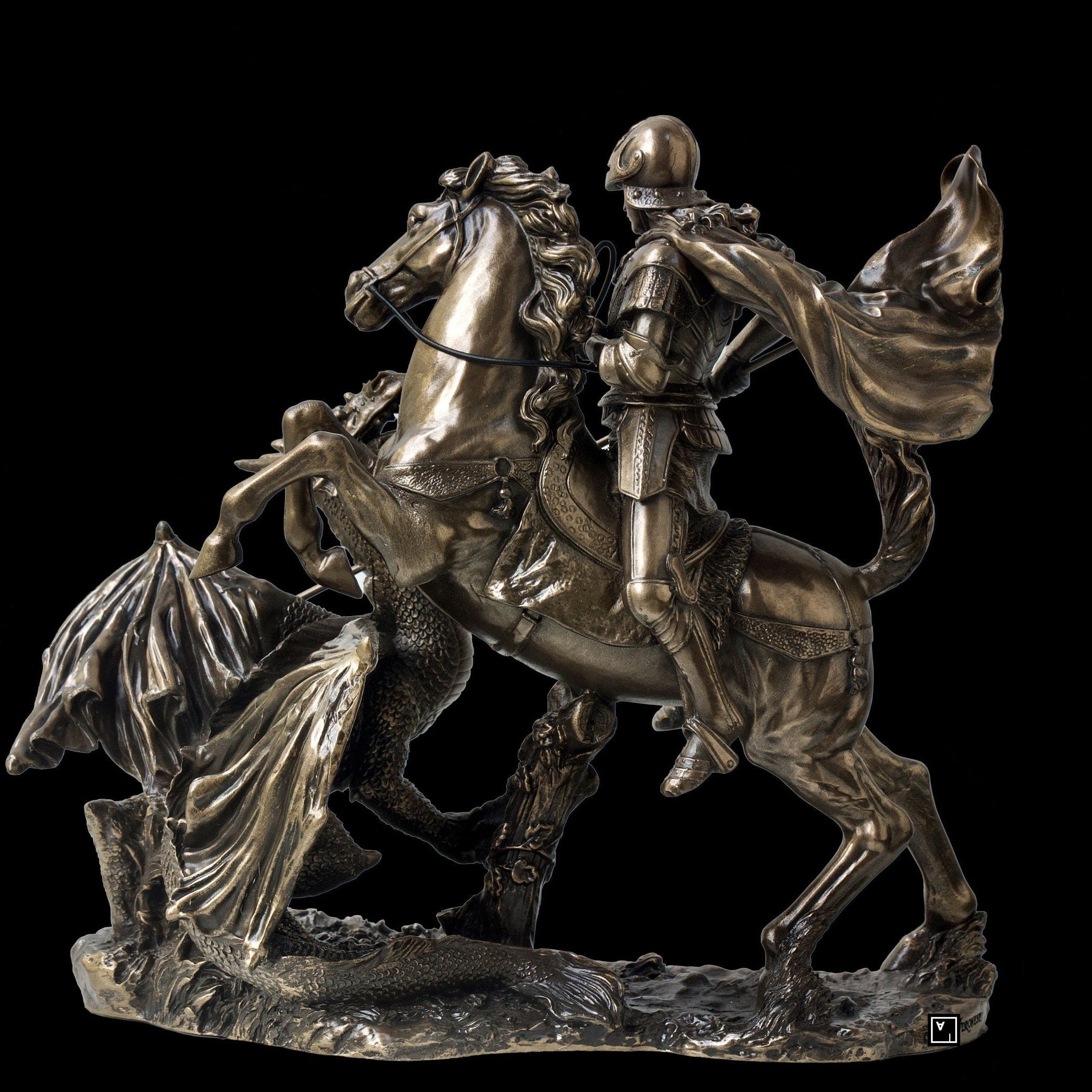 St. George Slaying Dragon Statue: Bronze Finish Renaissance Art