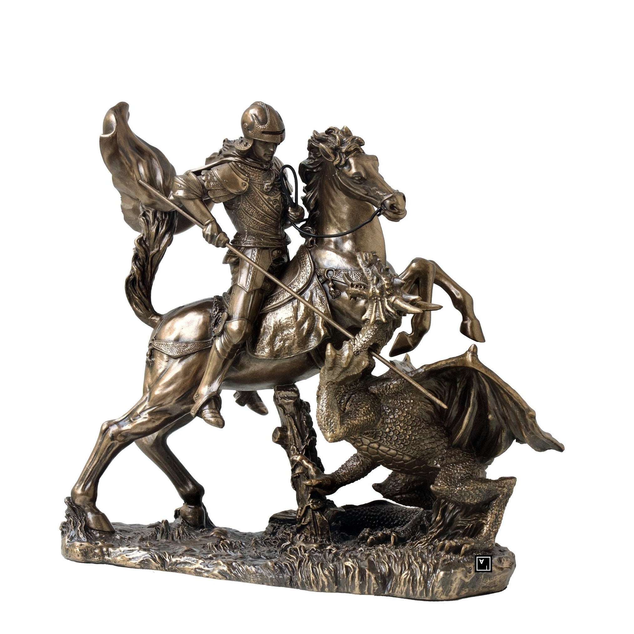 St. George Slaying Dragon Statue: Bronze Finish Renaissance Art
