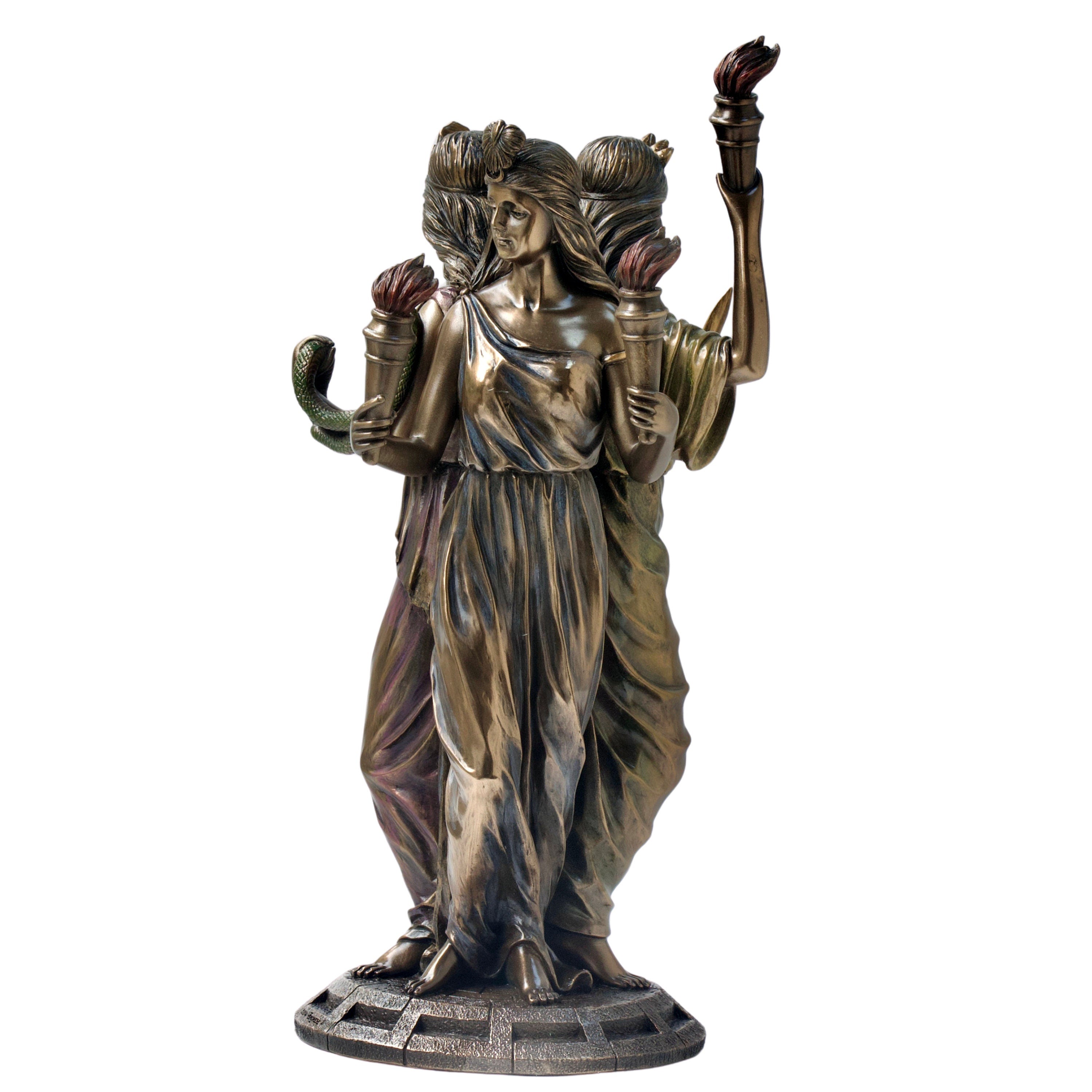 Hecate Statue: Bronzed Greek Goddess Figurine