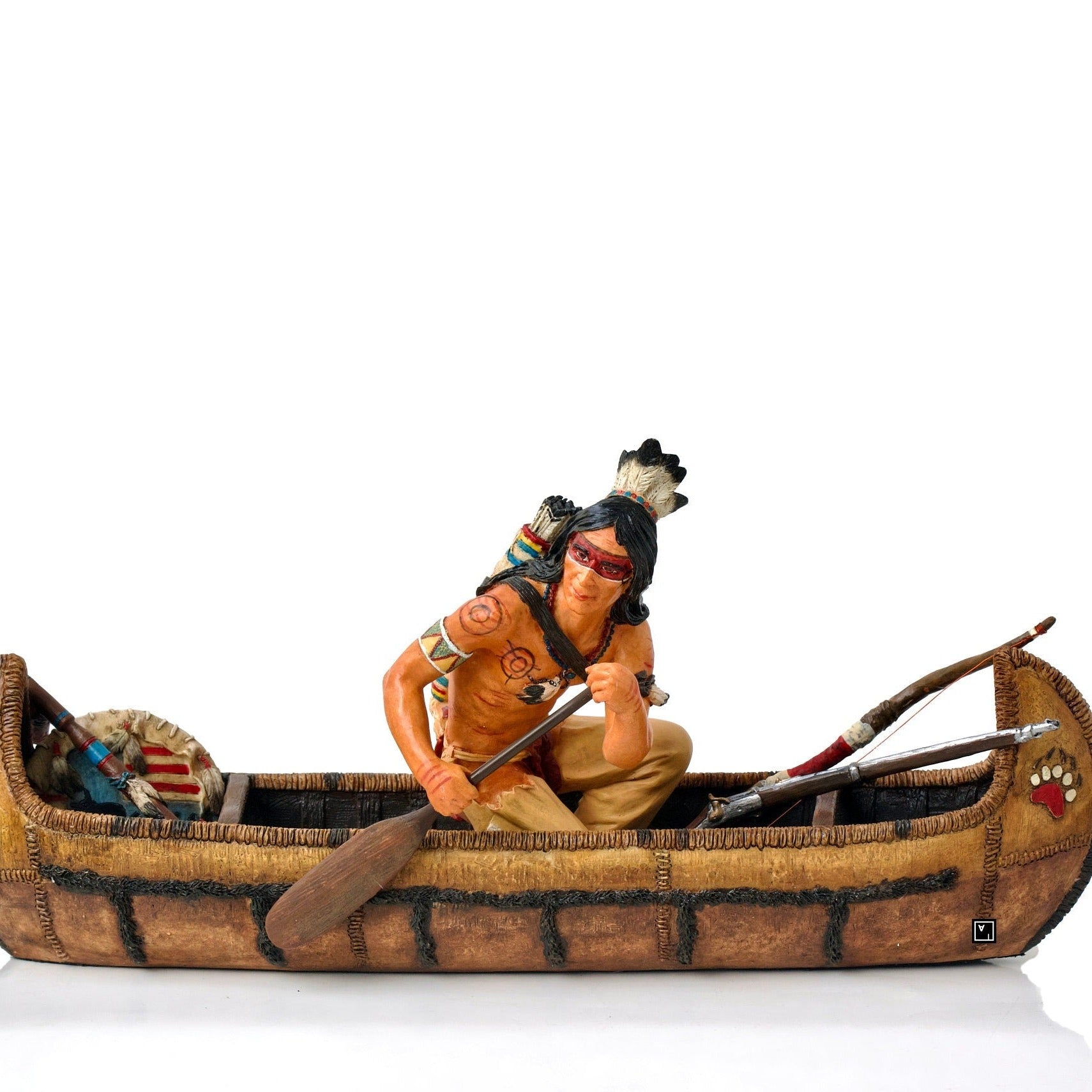 Native American Canoe Rider: Cold Cast Resin Figurine