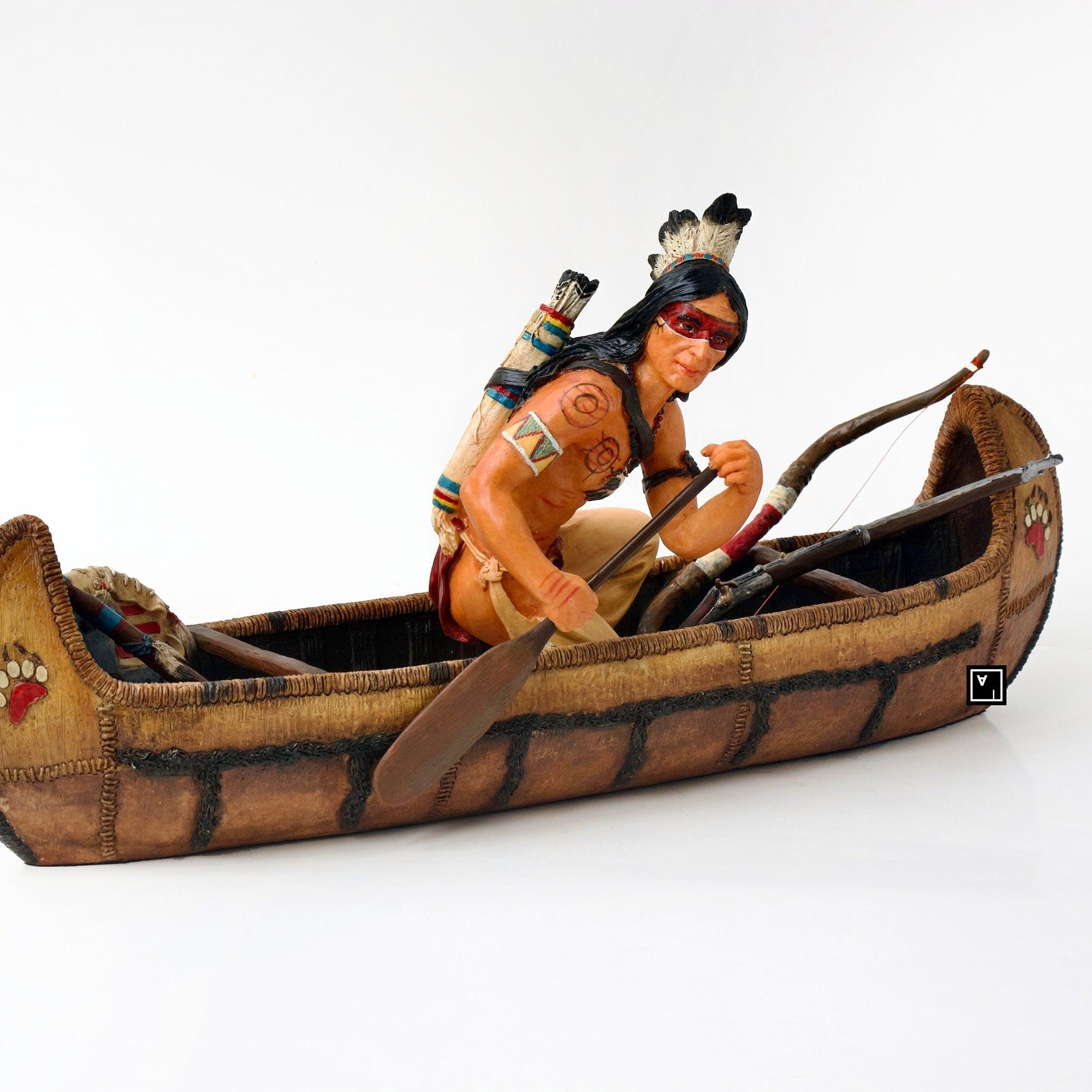 Native American Canoe Rider: Cold Cast Resin Figurine