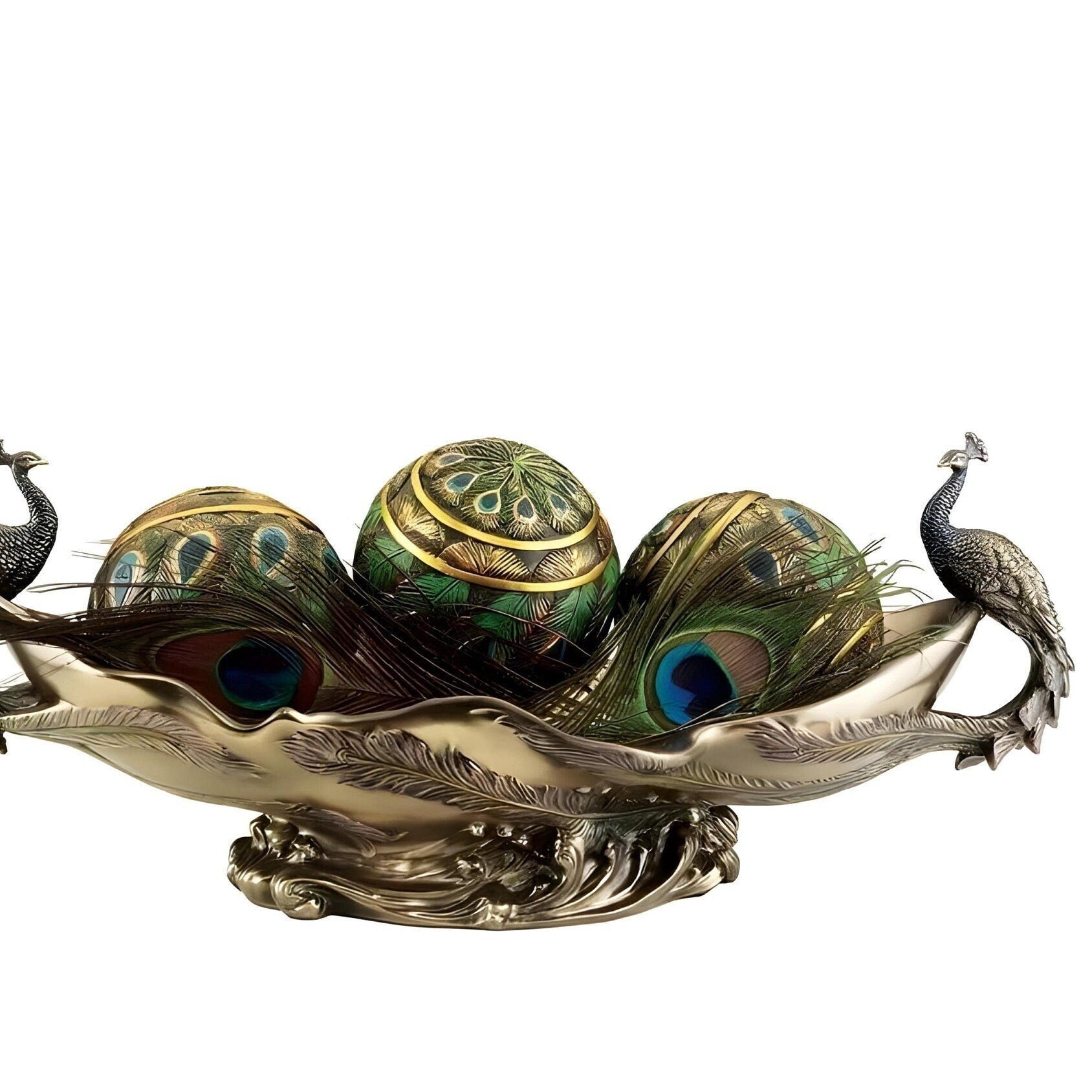 17.51 Inches Art nouveau Large Twin Peacock Centerpiece Bowl