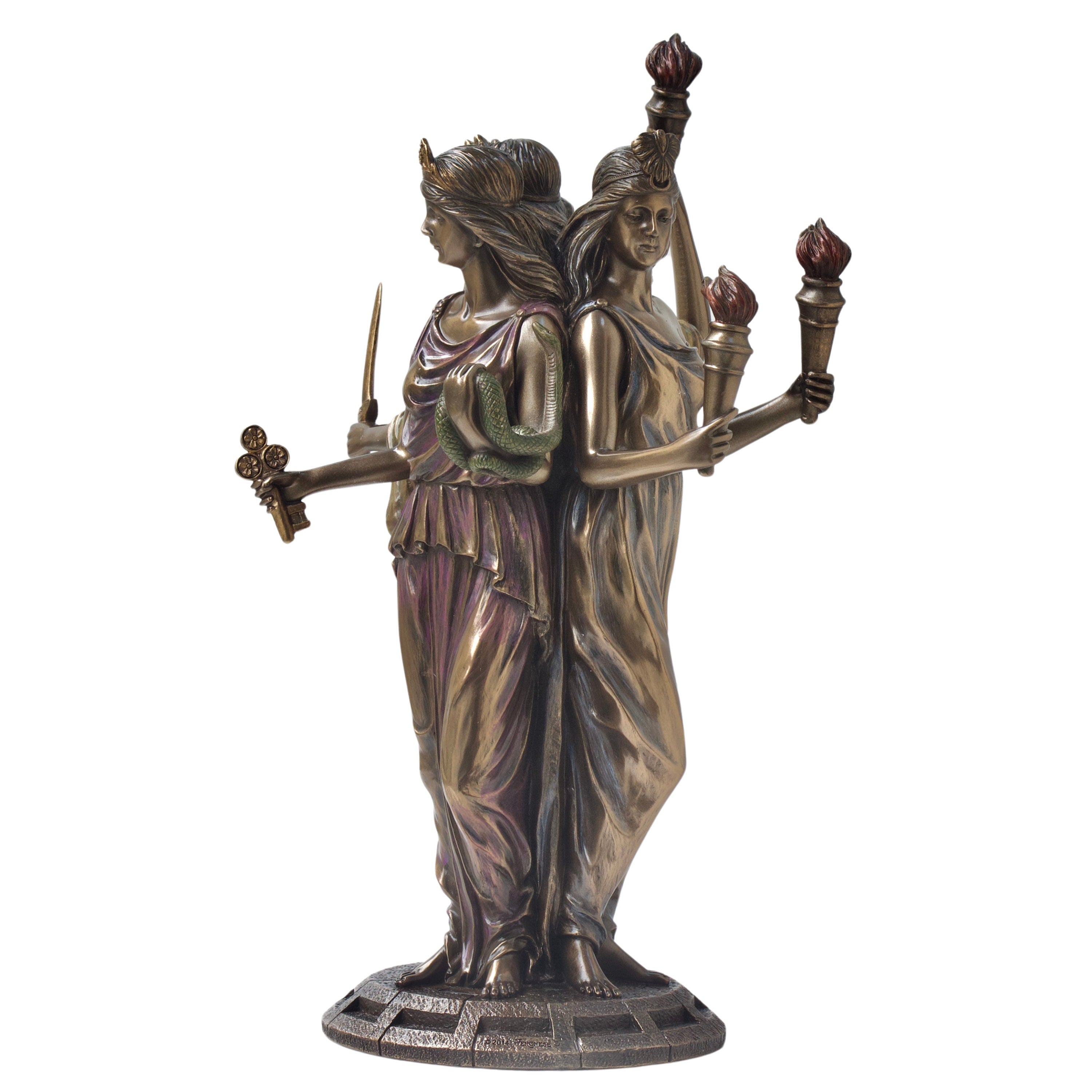 Hecate Statue: Bronzed Greek Goddess Figurine