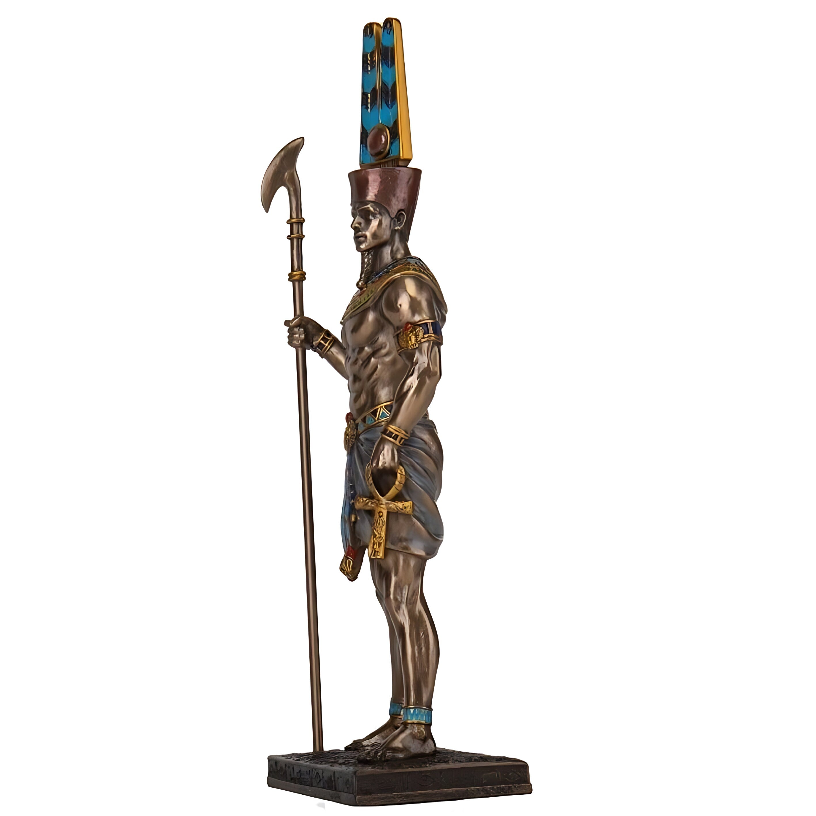 King Amun Statue: Bronzed Egyptian God Resin Sculpture (8.46 Inches)