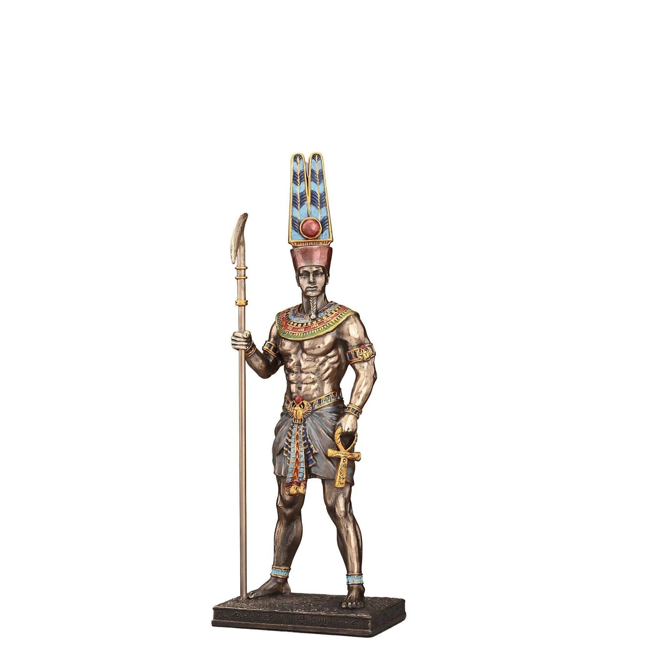 King Amun Statue: Bronzed Egyptian God Resin Sculpture (8.46 Inches)