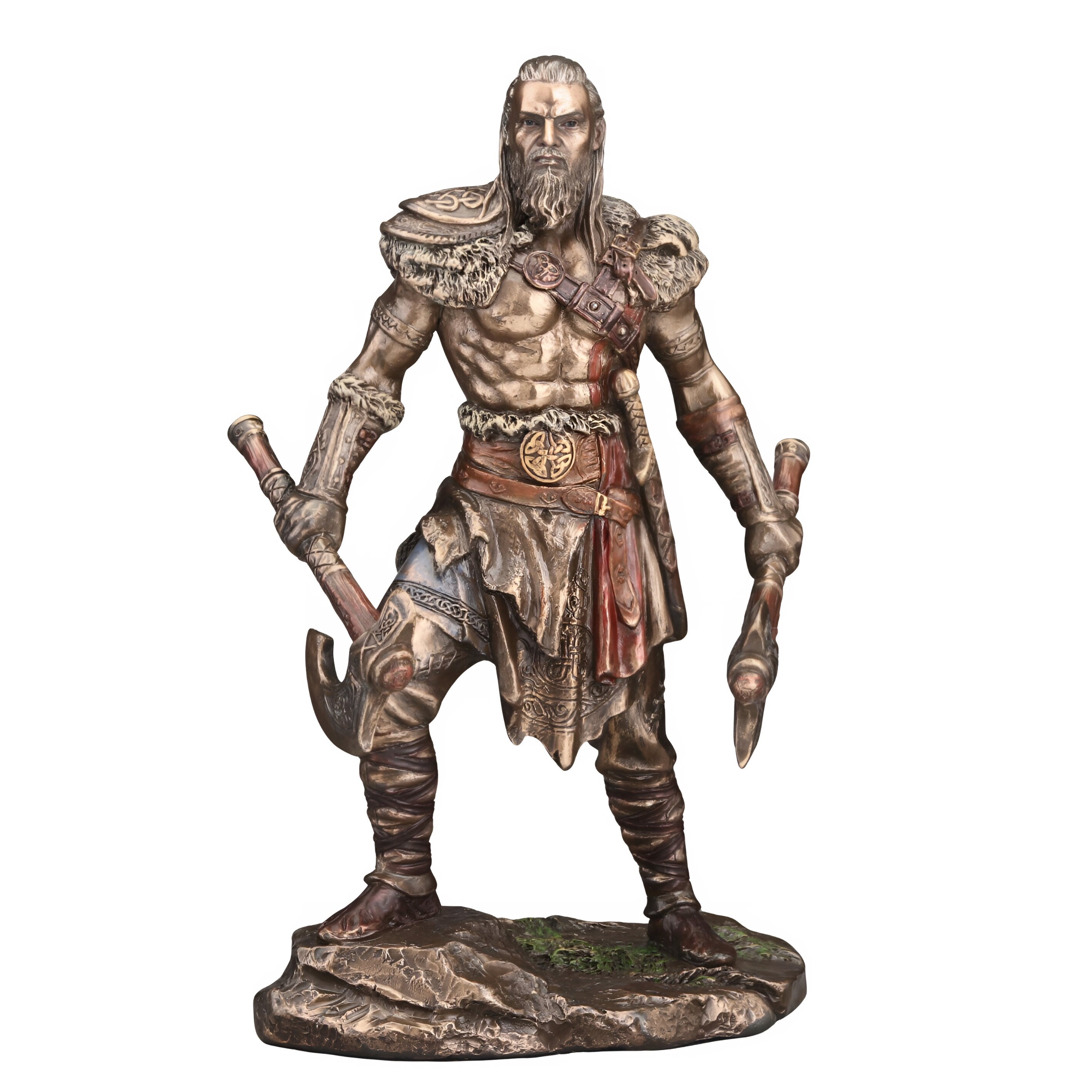 Viking Chief Gunnar with Two Battle Axe Statue.