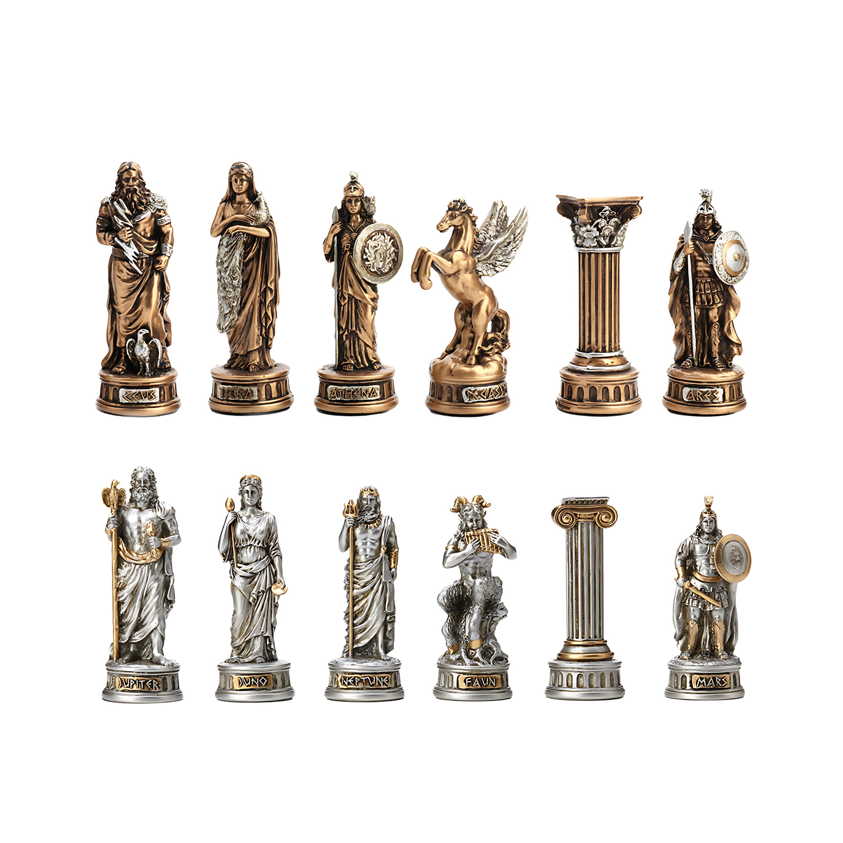 Grand Dominion Chess Set: Greek vs Roman Pantheon Chessmen, 3'' God Pieces, 17.5'' Board