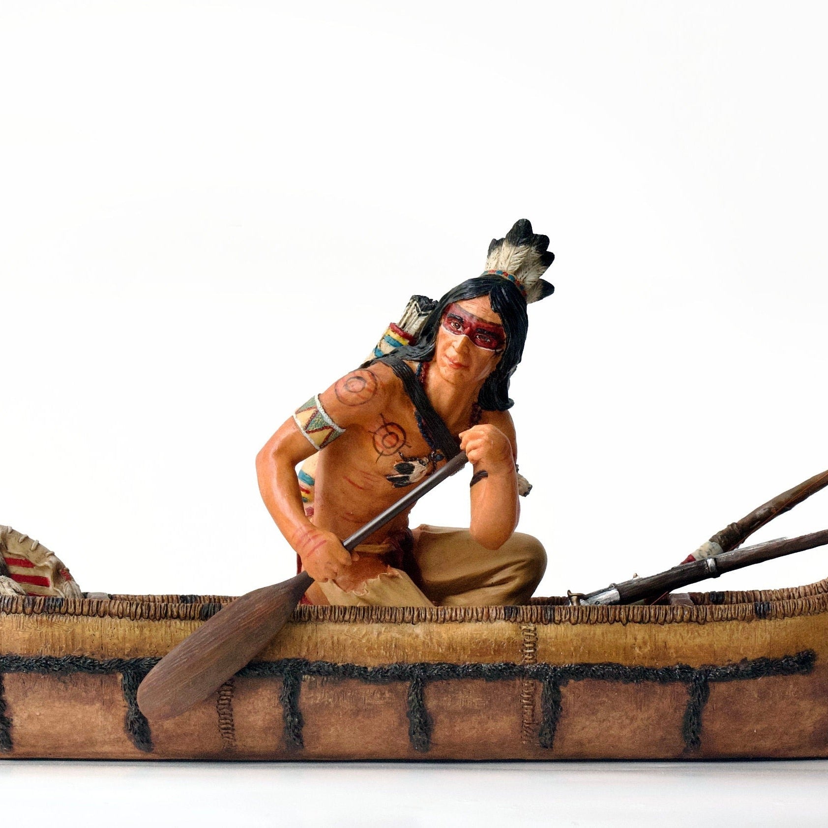 Native American Canoe Rider: Cold Cast Resin Figurine