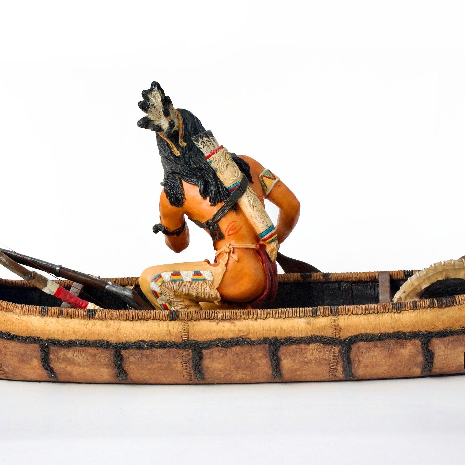 Native American Canoe Rider: Cold Cast Resin Figurine