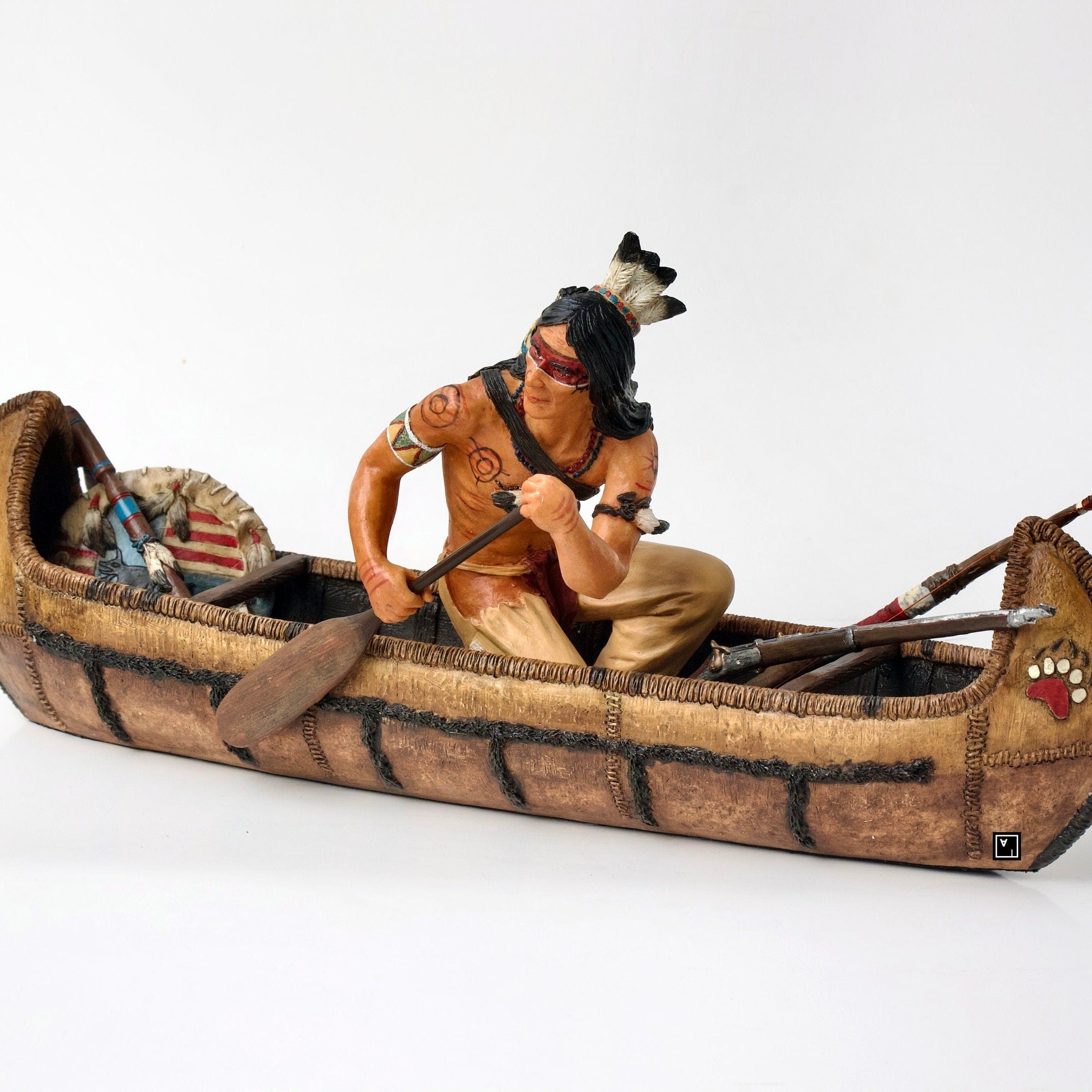 Native American Canoe Rider: Cold Cast Resin Figurine