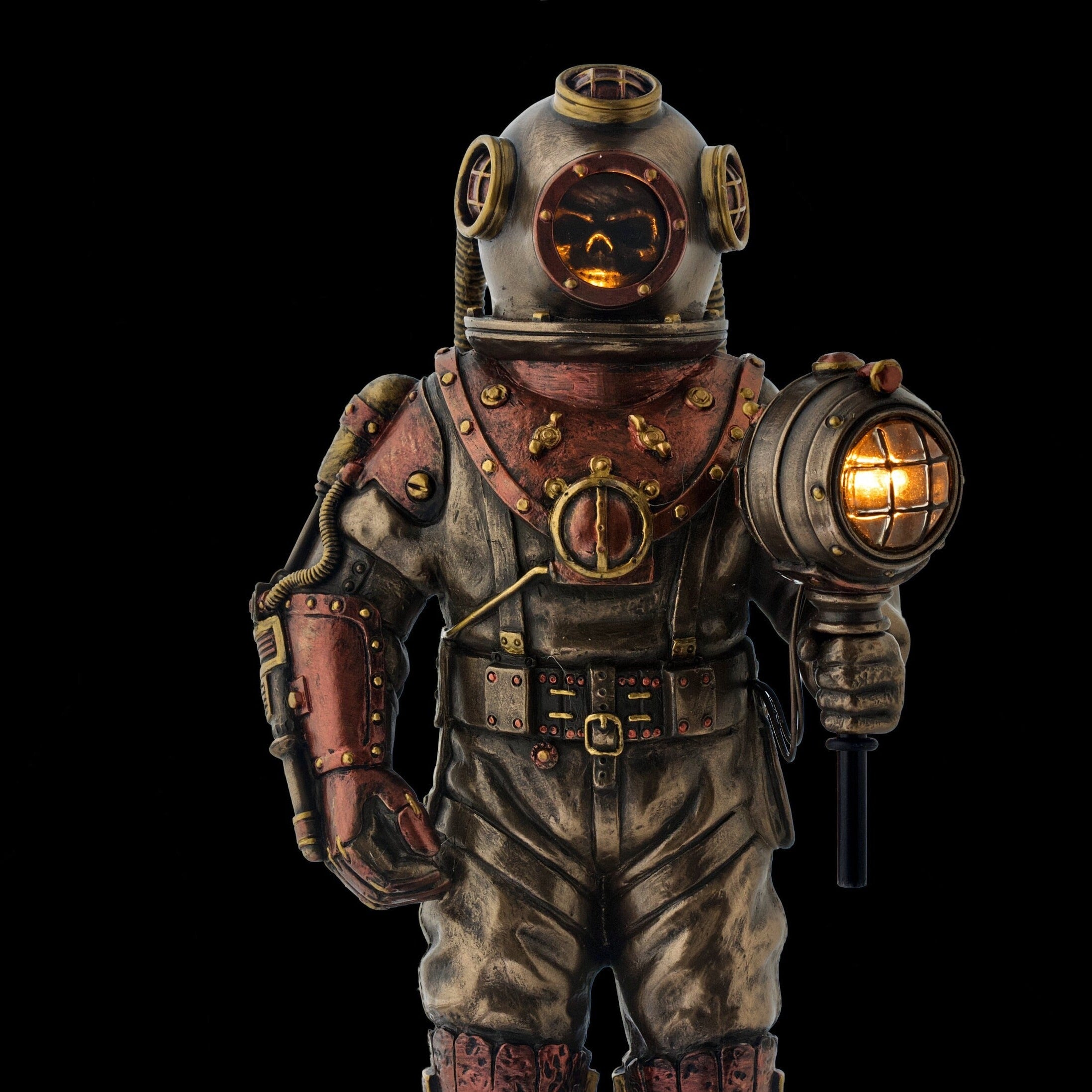 Steampunk Skeleton in Diver Suit with Led Light Statue