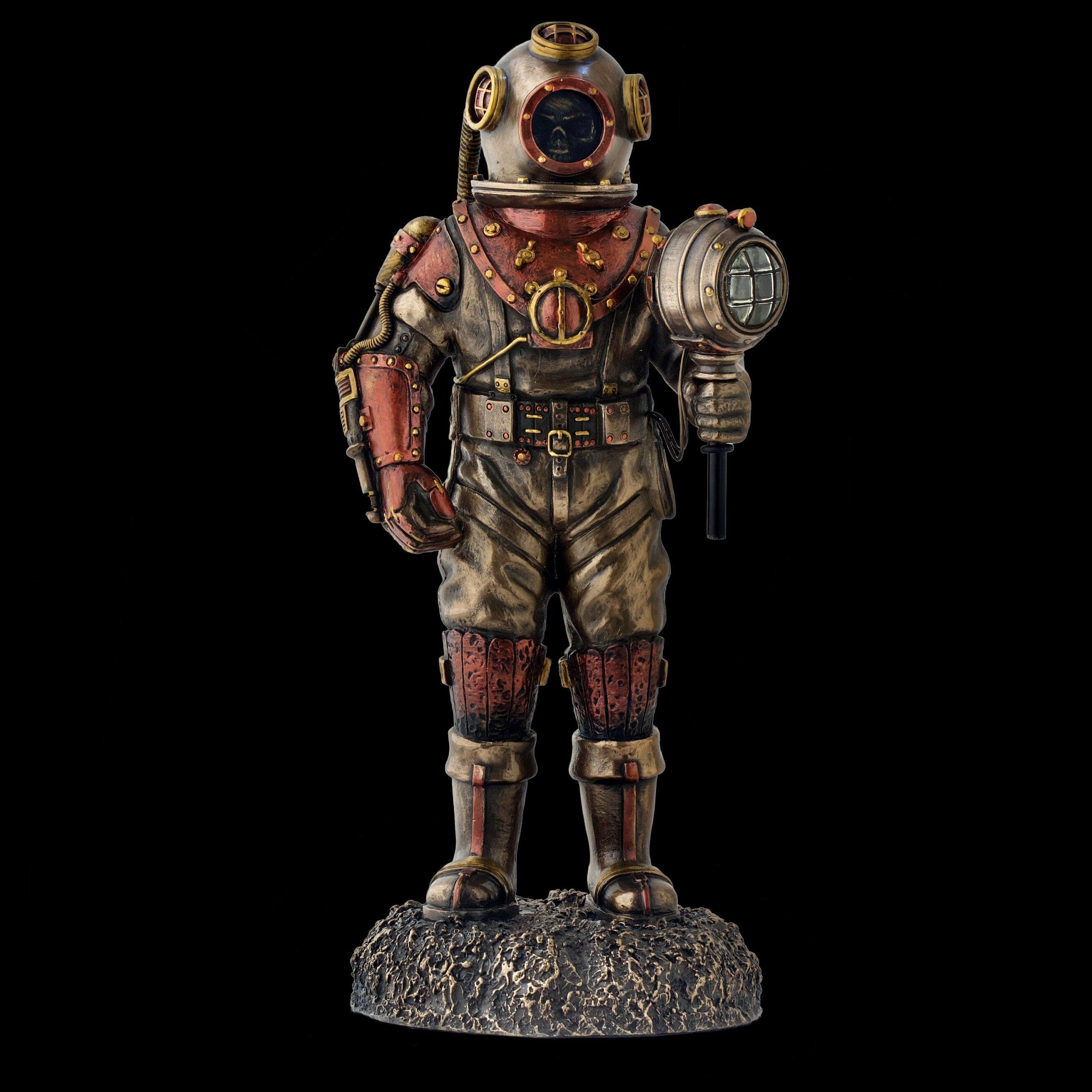 Steampunk Skeleton in Diver Suit with Led Light Statue