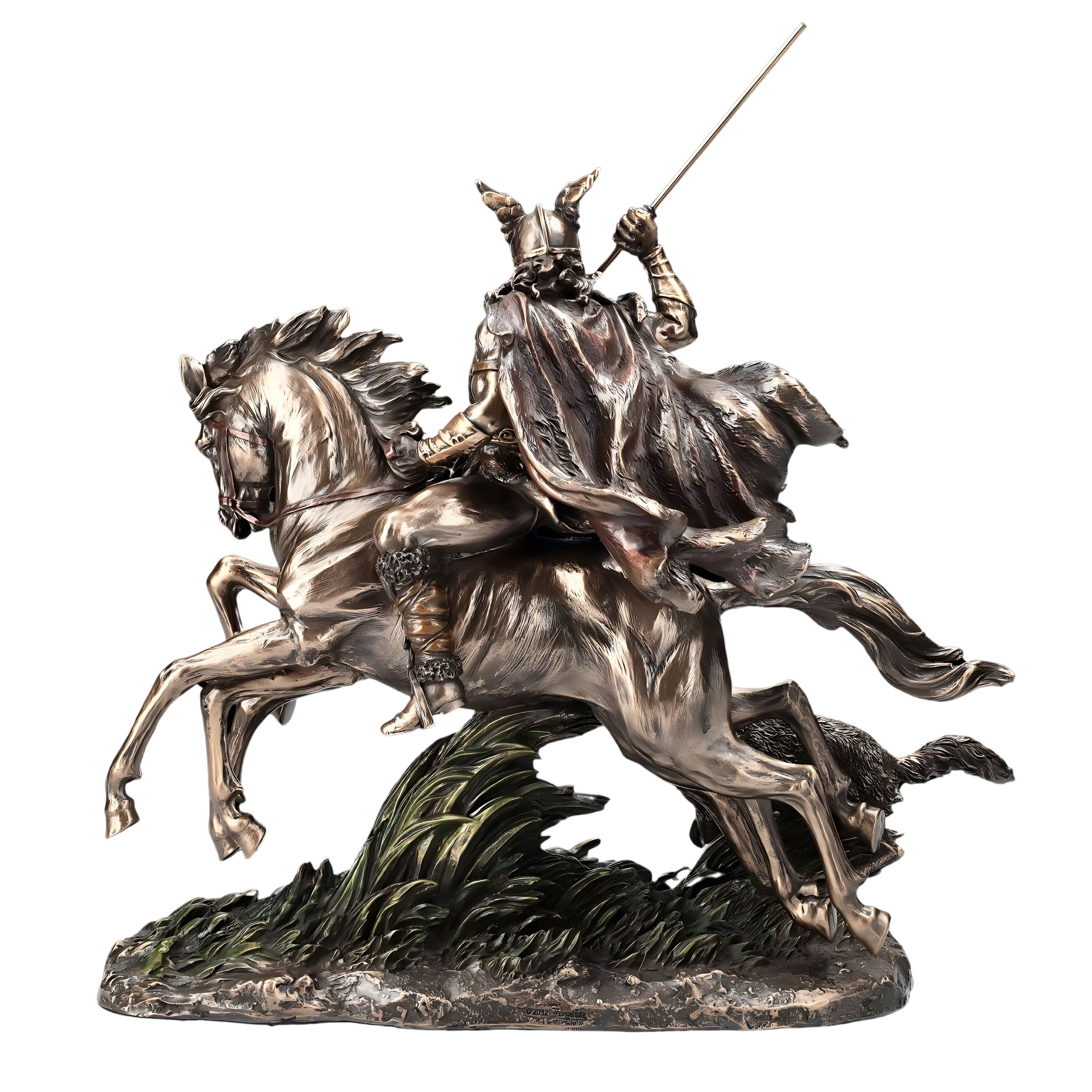 12.40 Inches Odin riding Sleipnir with Wolf Statue.