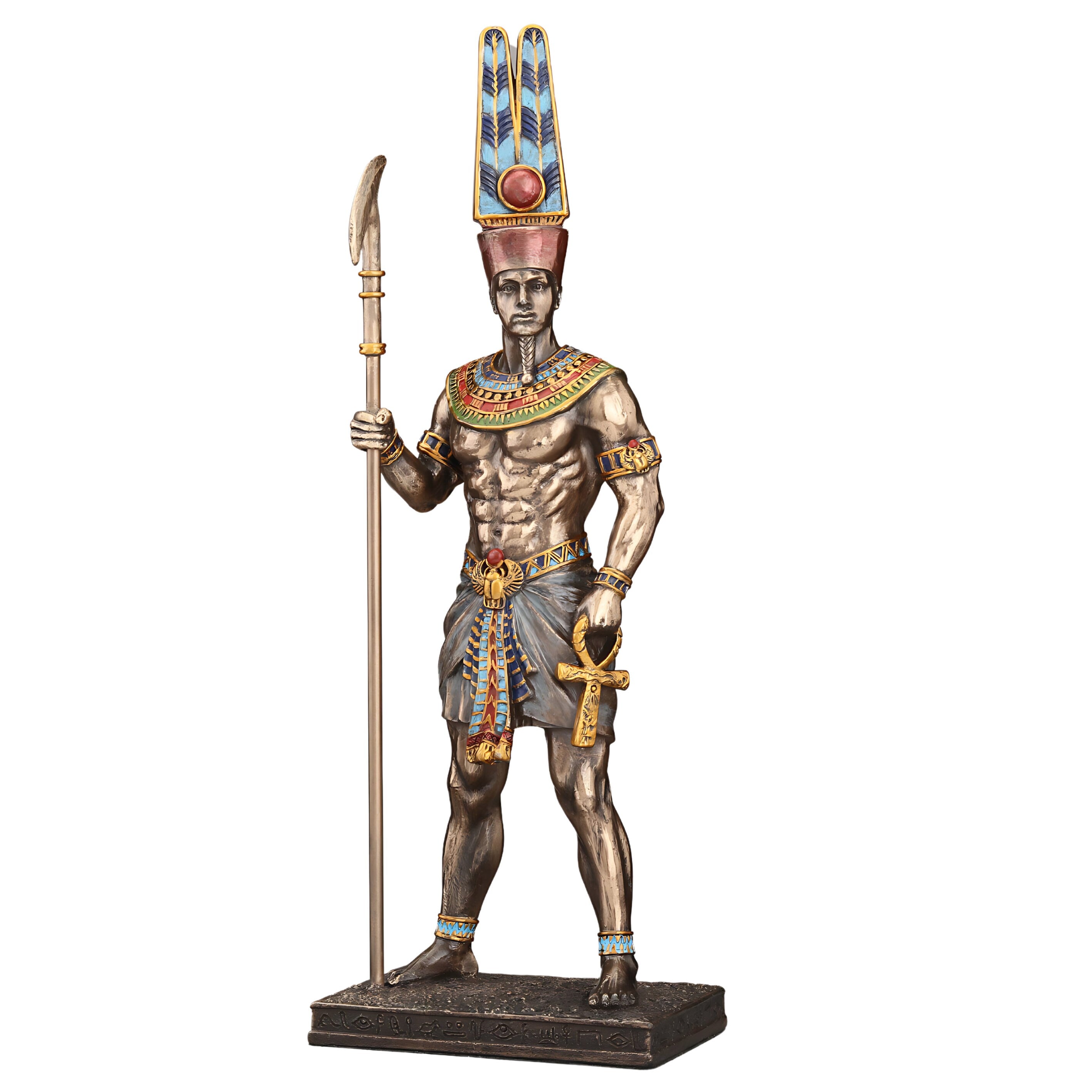 King Amun Statue: Bronzed Egyptian God Resin Sculpture (8.46 Inches)