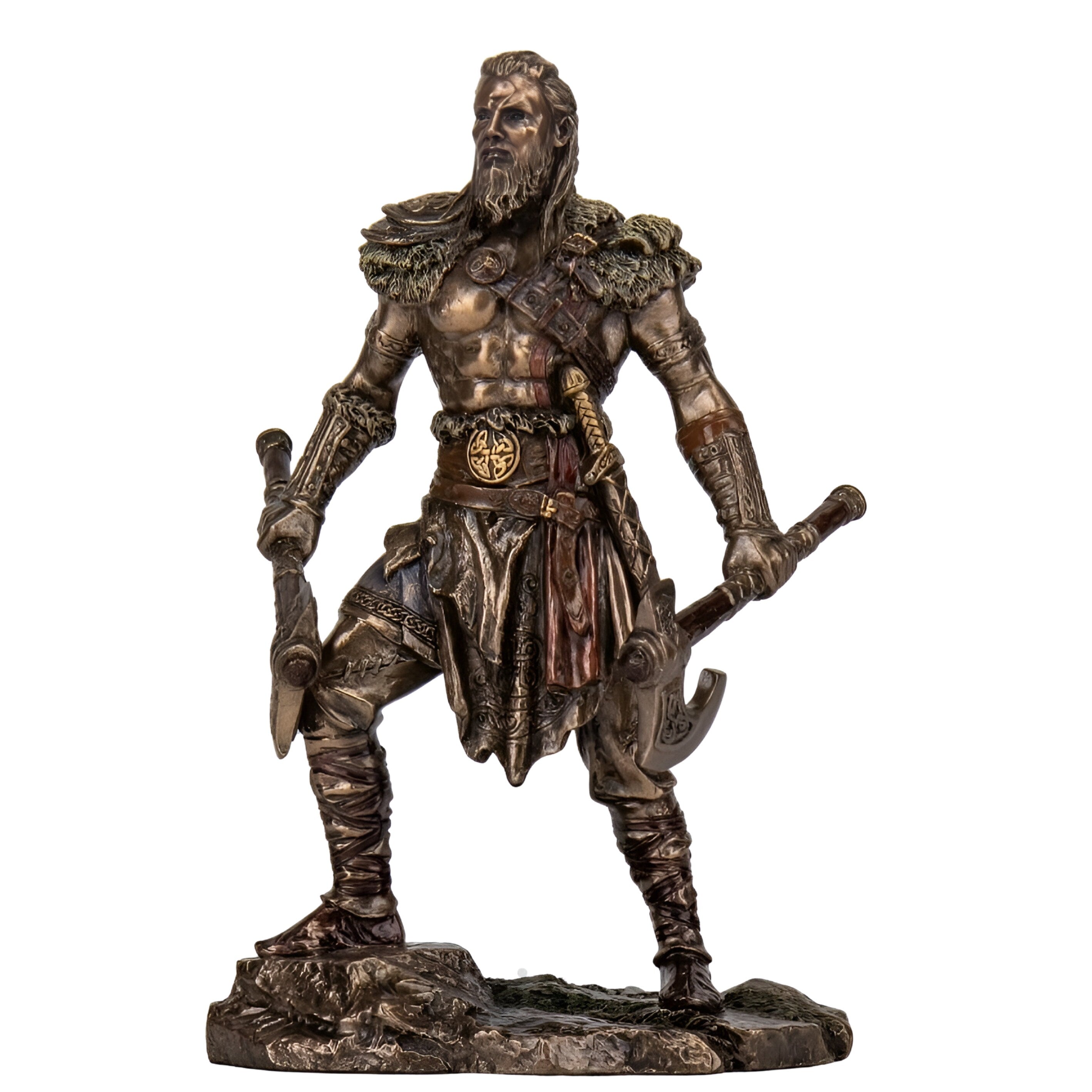 Viking Chief Gunnar with Two Battle Axe Statue.