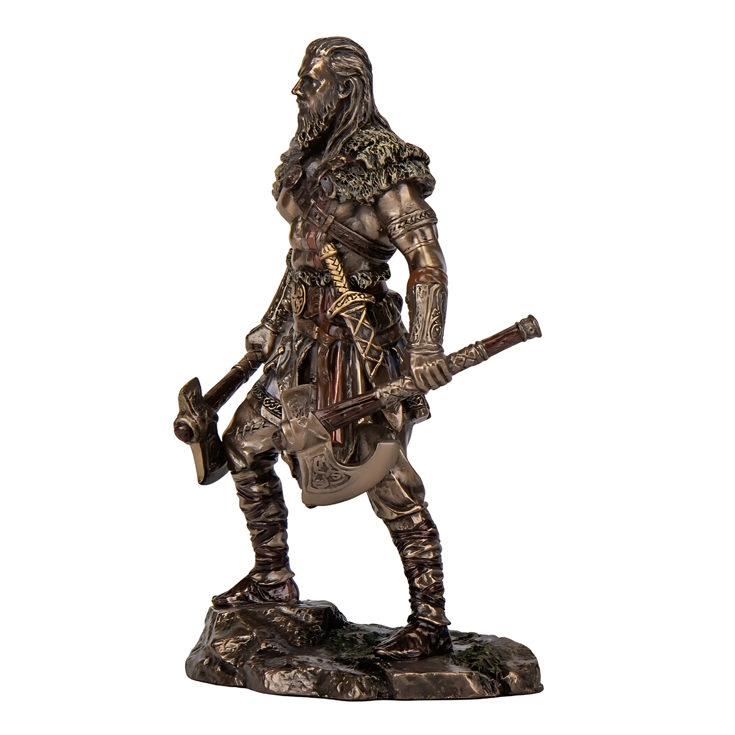 Viking Chief Gunnar with Two Battle Axe Statue.