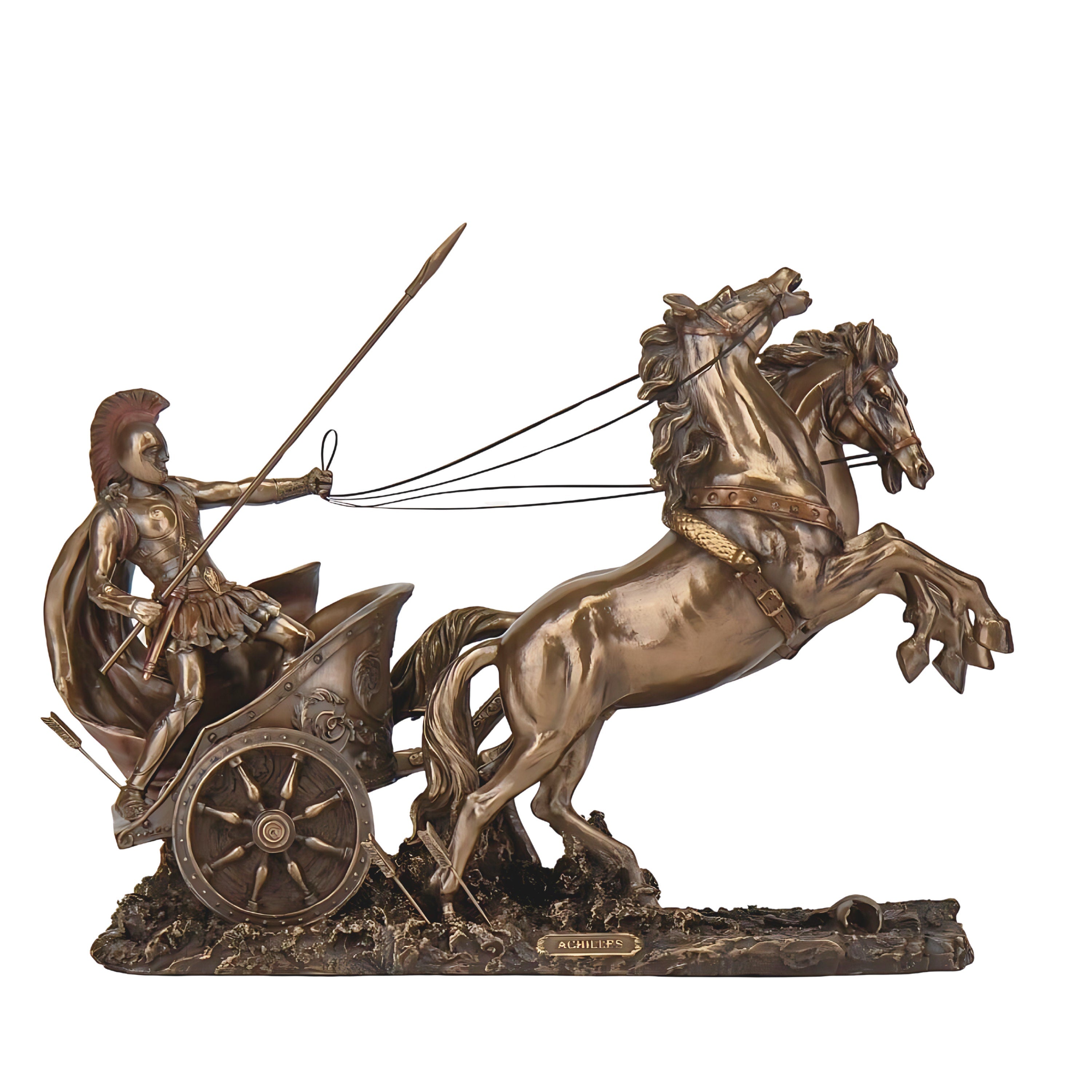14.56 Inches Large Achilles Statue. Achilles riding Chariot Troy Battle Sculpture