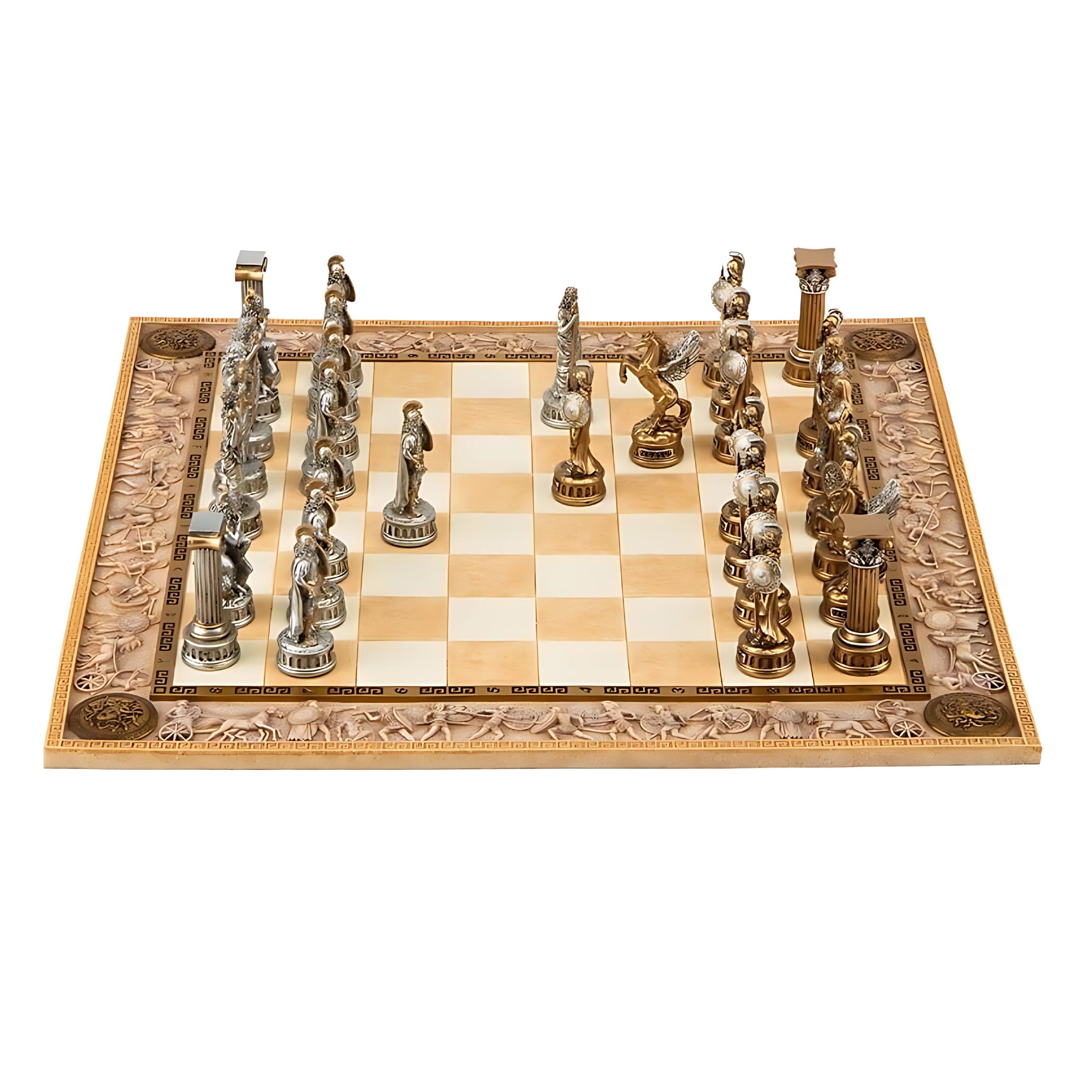Grand Dominion Chess Set: Greek vs Roman Pantheon Chessmen, 3'' God Pieces, 17.5'' Board