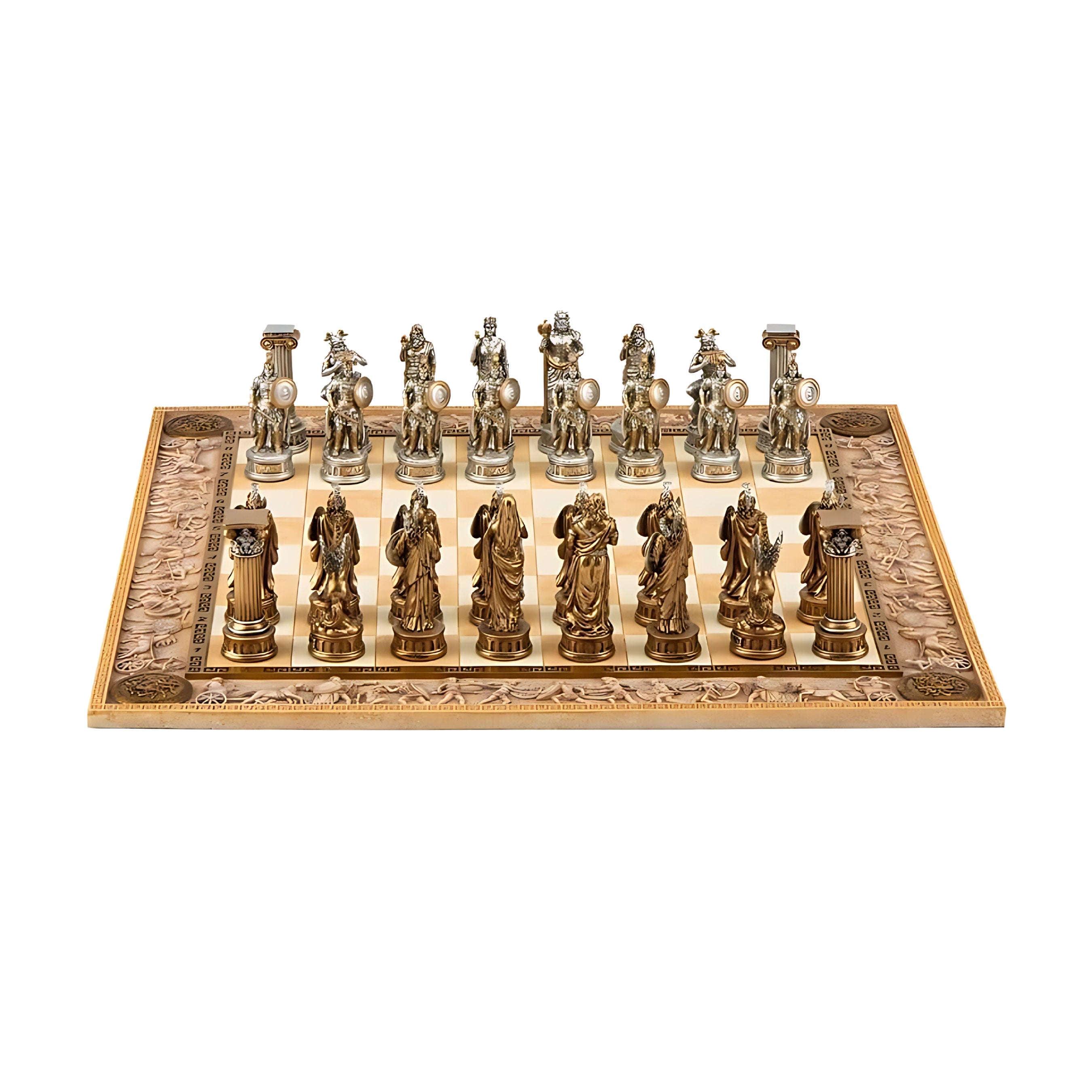 Grand Dominion Chess Set: Greek vs Roman Pantheon Chessmen, 3'' God Pieces, 17.5'' Board