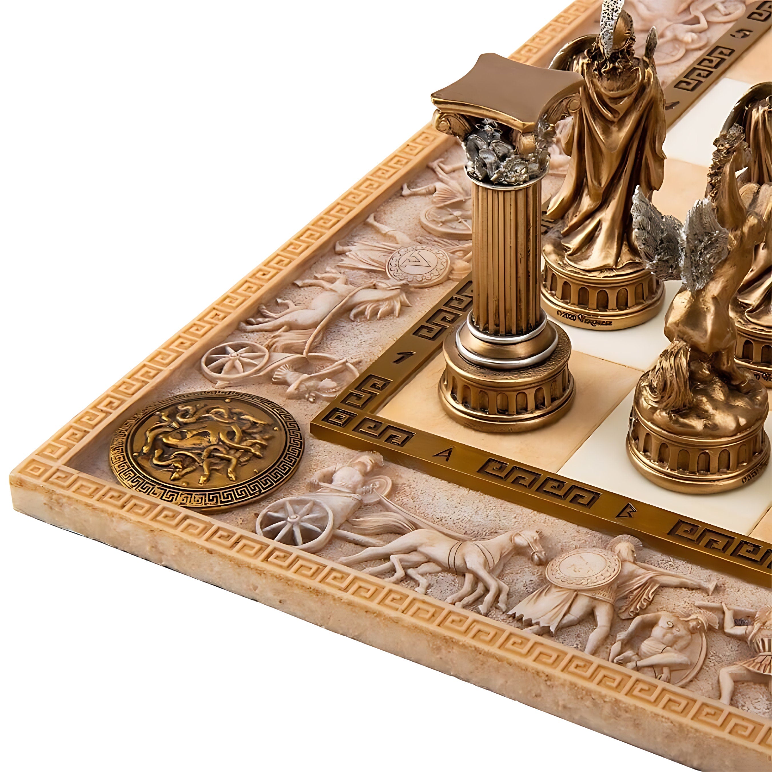 Grand Dominion Chess Set: Greek vs Roman Pantheon Chessmen, 3'' God Pieces, 17.5'' Board