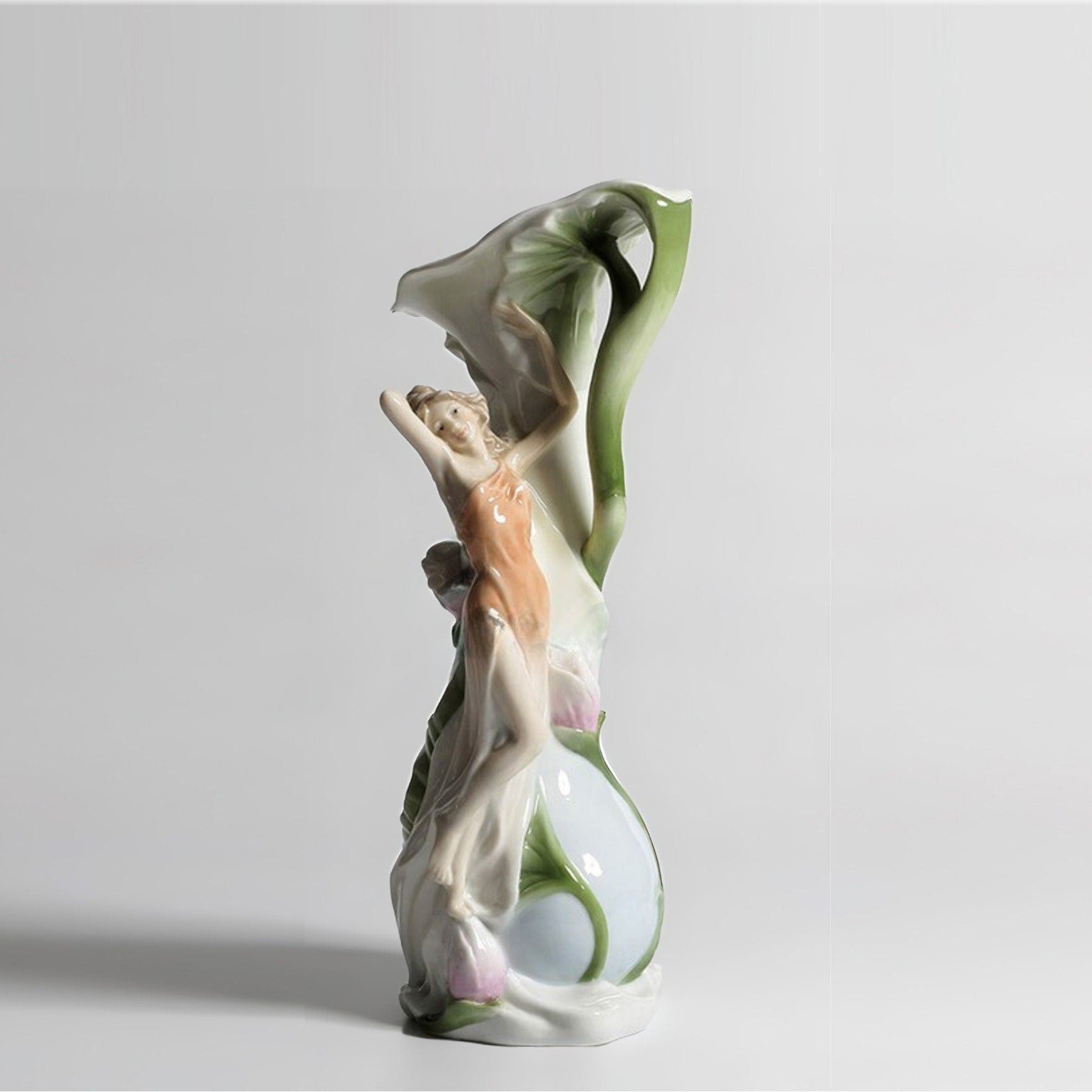 11 Inches Art Nouveau Style Fine Porcelain Lady on Tulip Porcelain Vase
