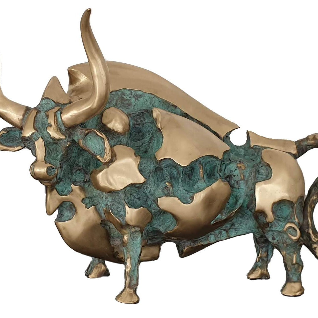 Large Solid Bronze Lucifero Toro Bull long horne Sculpture.
