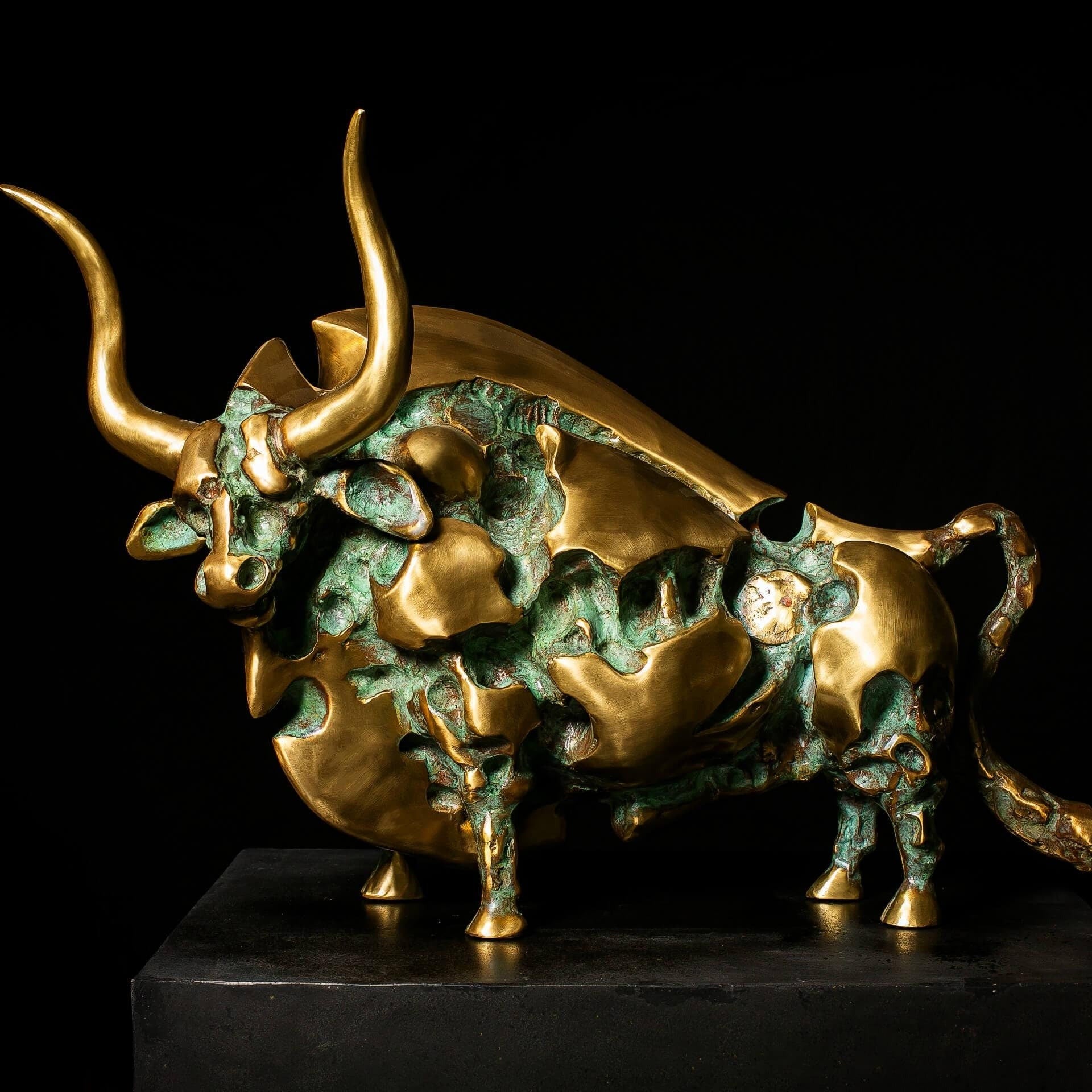 Large Solid Bronze Lucifero Toro Bull long horne Sculpture.