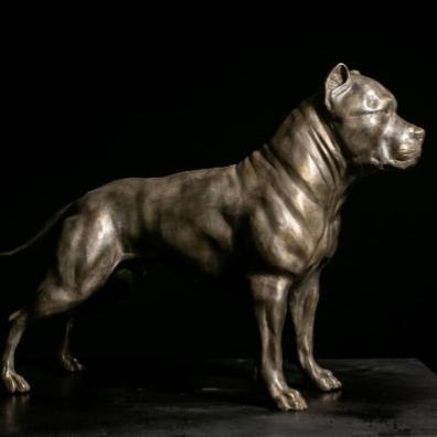Life Size Solid Bronze Pitbull Garden Sculpture (16 Inches)