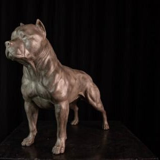 Life Size Solid Bronze Pitbull Garden Sculpture (16 Inches)