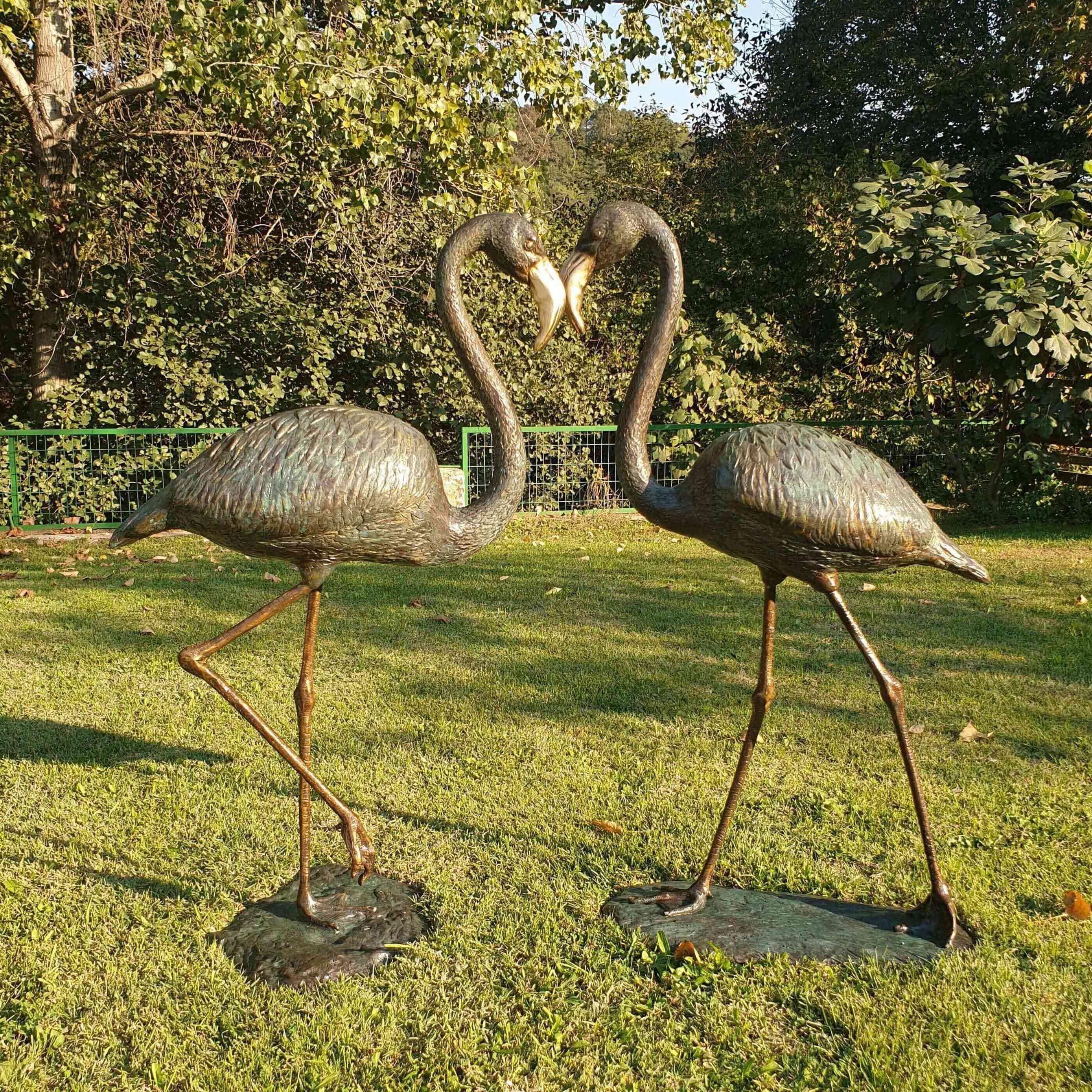 Large Bronze Flamingo Sculpture: Garden Yard Art, 47 Inches