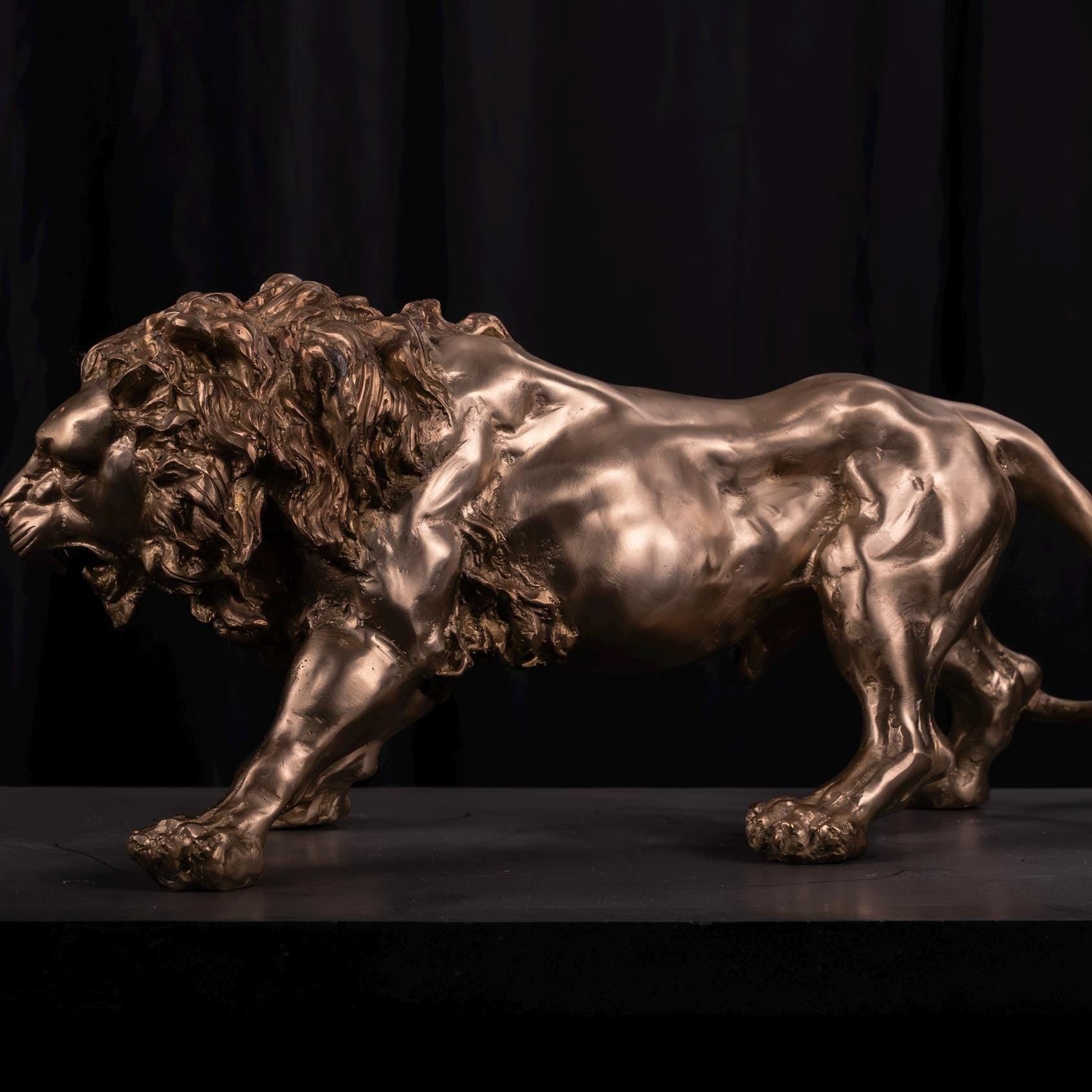Bronze Wild Lion Sculpture: Lost Wax Garden Decor (27 x 12 Inches)