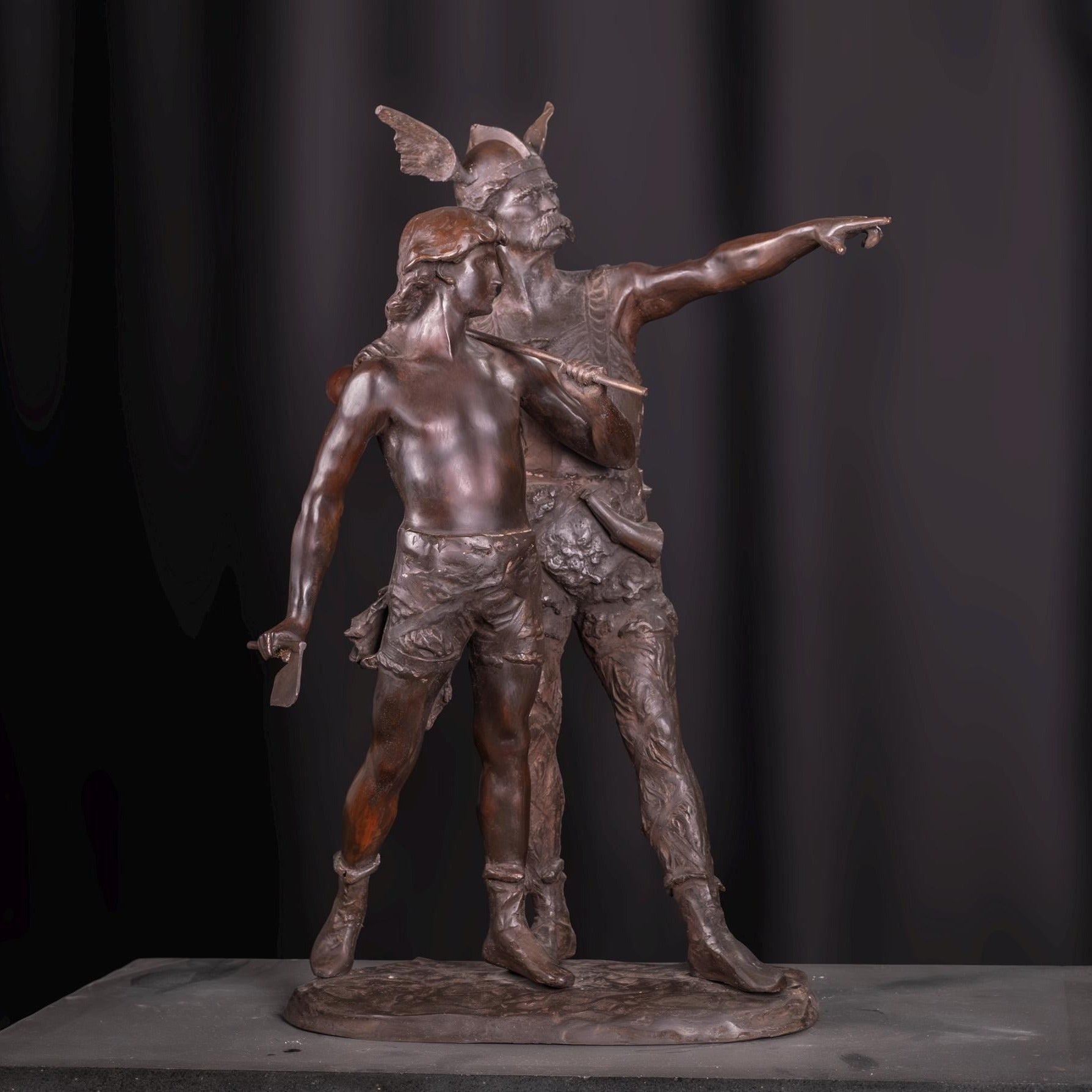 Bronze Vercingetorix and Son Sculpture: Lost Wax Viking Statue (33 Inch)