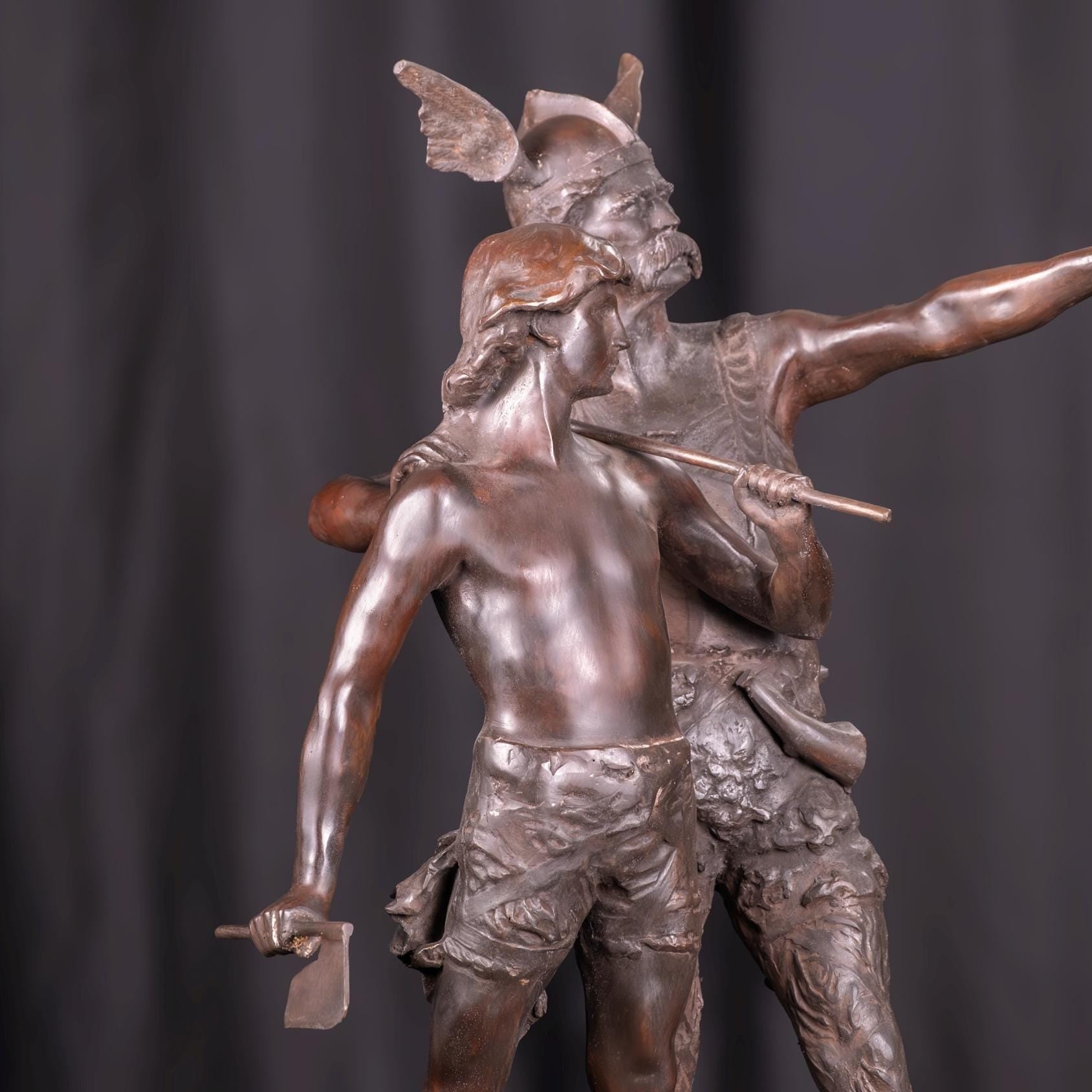 Bronze Vercingetorix and Son Sculpture: Lost Wax Viking Statue (33 Inch)