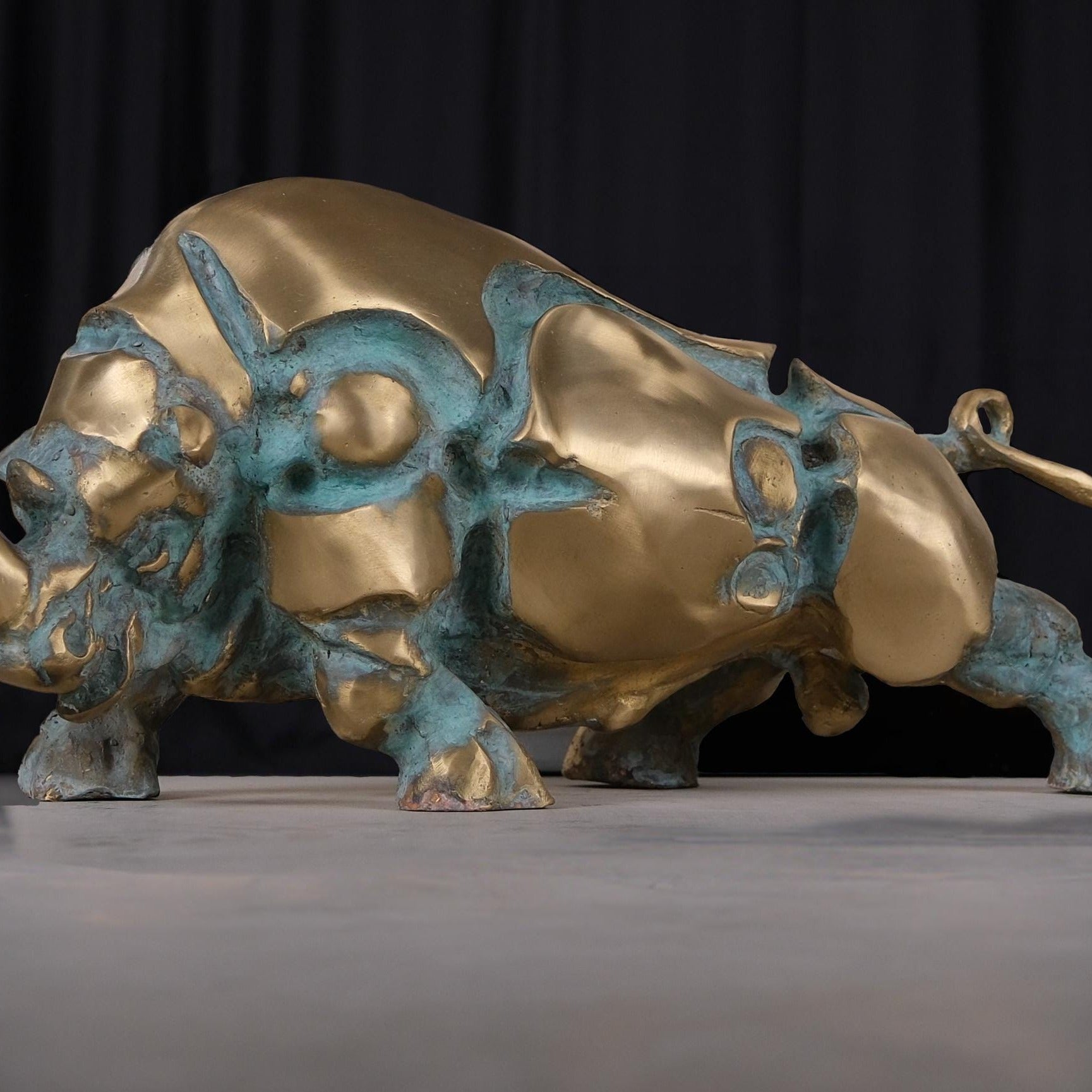 Modern Bronze Rhino Sculpture, Large Outdoor Art (19 Inches)