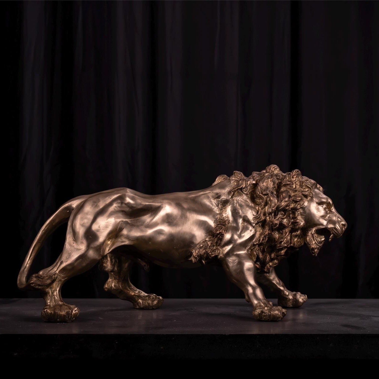 Bronze Wild Lion Sculpture: Lost Wax Garden Decor (27 x 12 Inches)
