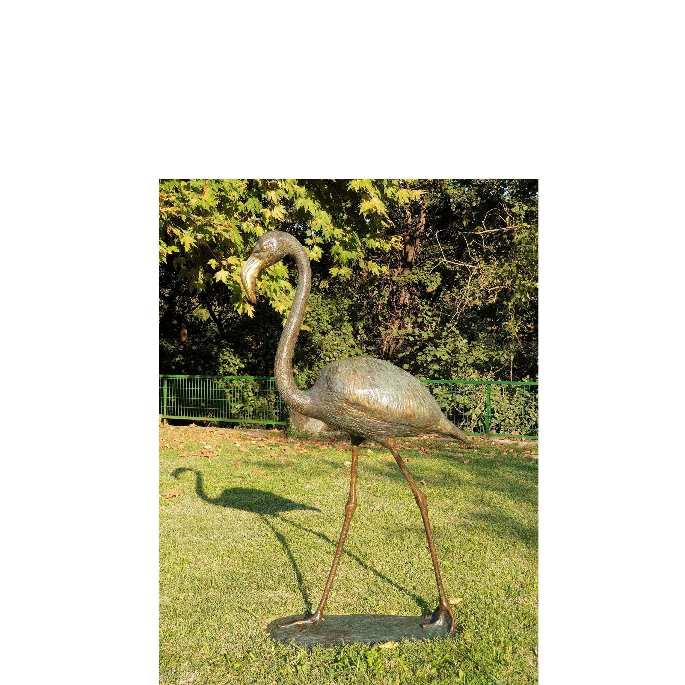Large Bronze Flamingo Sculpture: Garden Yard Art, 47 Inches