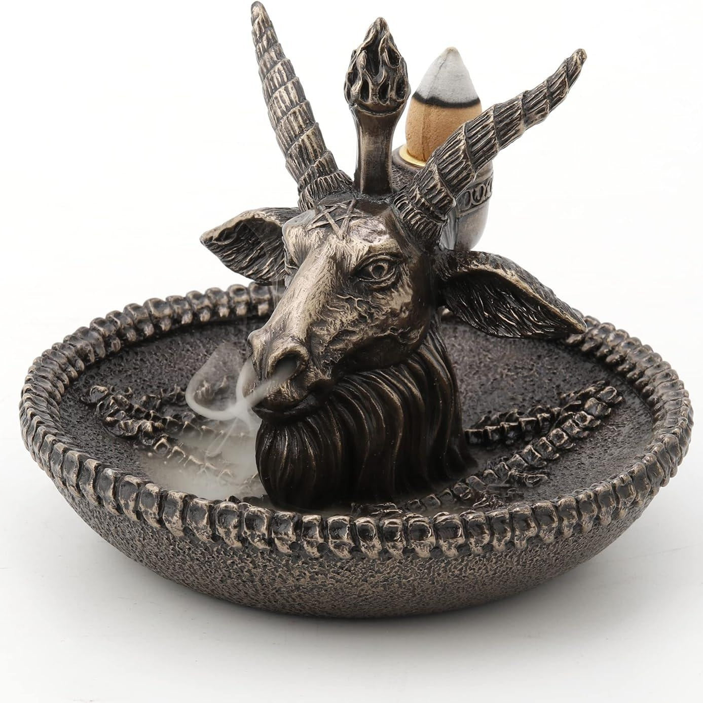 Baphomet Incense Holder: Cold Cast Bronze Goat Head Altar Decor