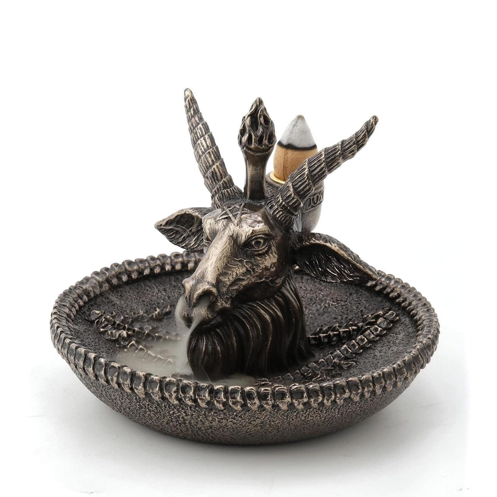 Baphomet Incense Holder: Cold Cast Bronze Goat Head Altar Decor