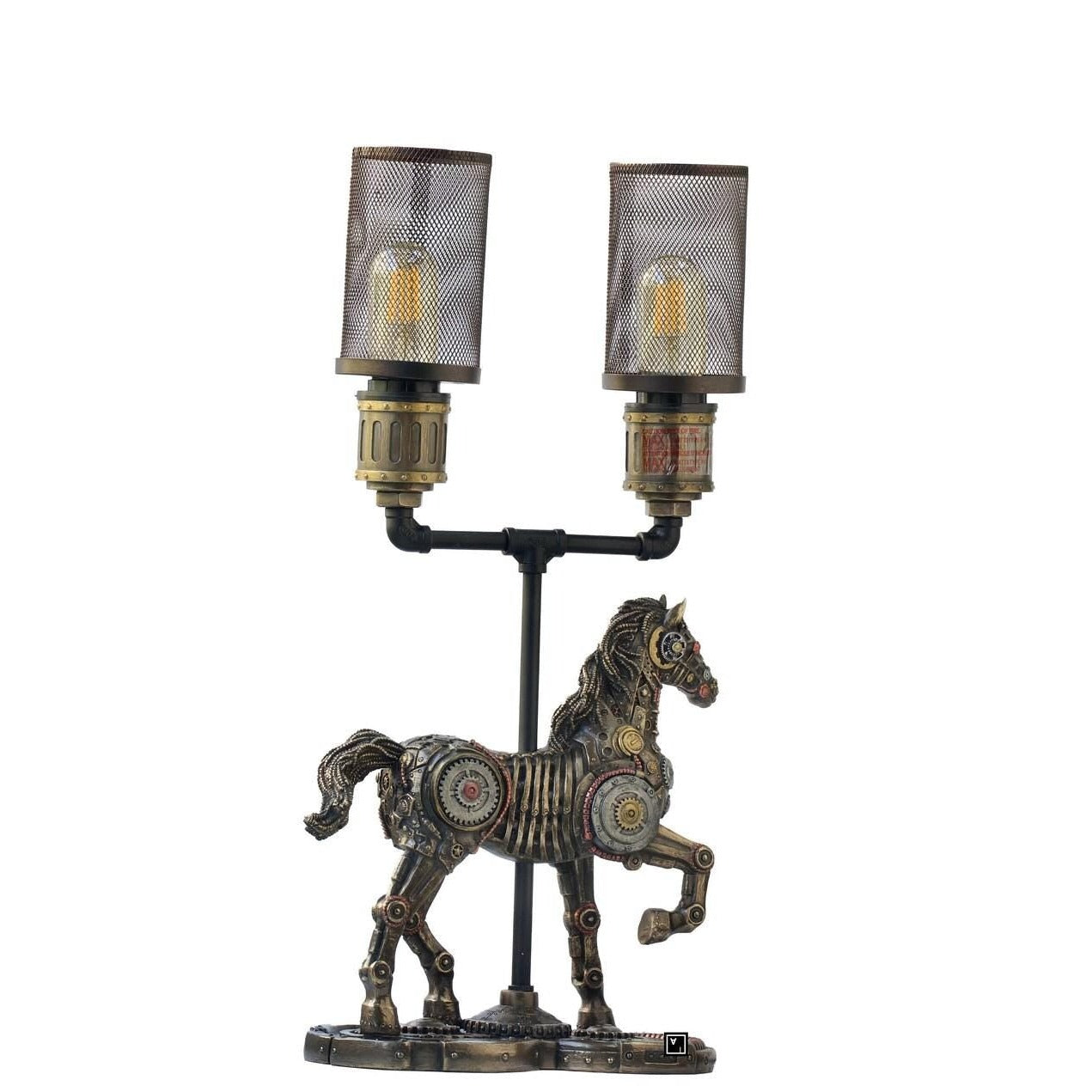 Steampunk Horse Desk Lamp, Double Light Mesh Table Lamp