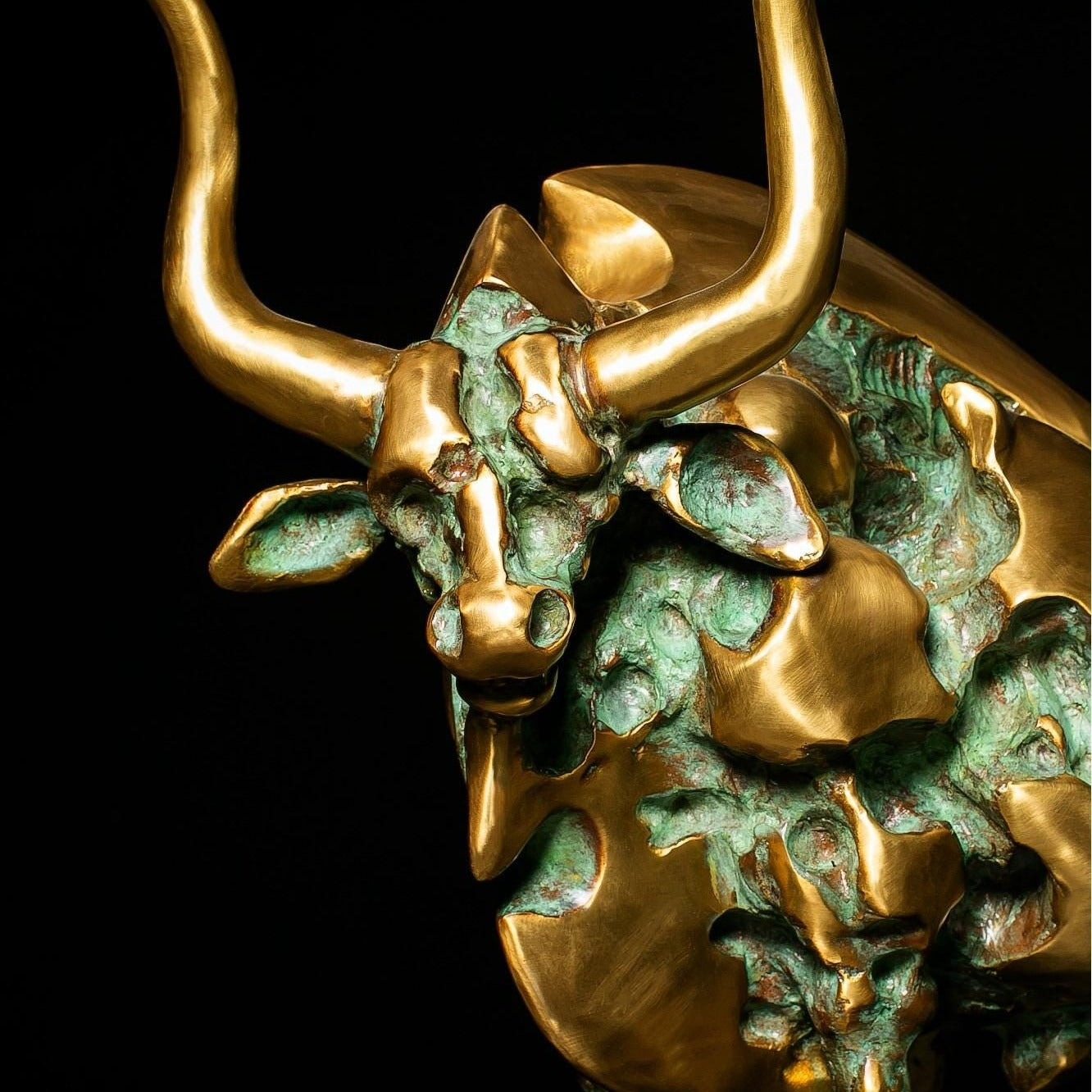 Large Solid Bronze Lucifero Toro Bull long horne Sculpture.