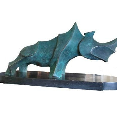 Large Modern Bronze Rhino Sculpture, Outdoor Garden Art (57cm/22in)