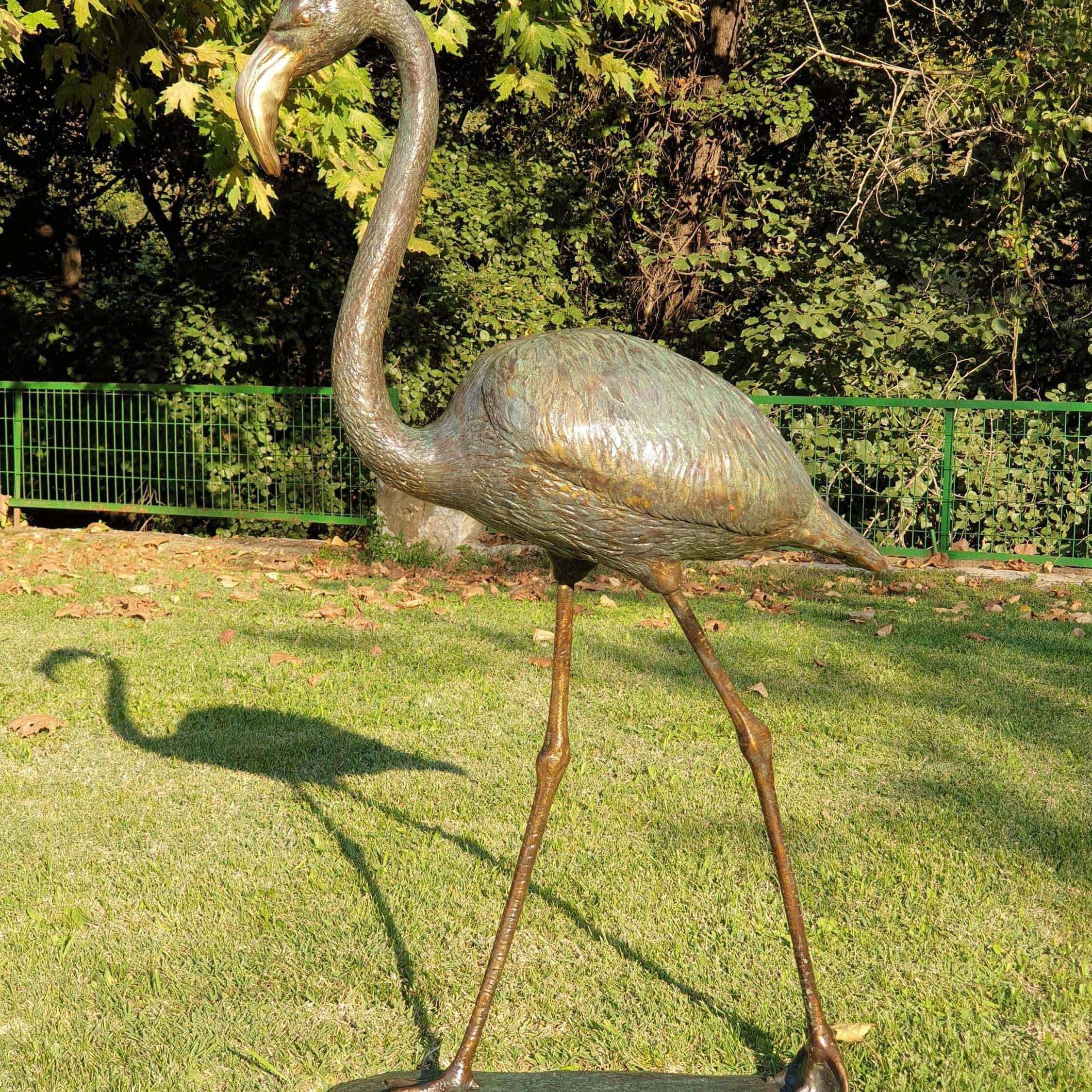 Large Bronze Flamingo Sculpture: Garden Yard Art, 47 Inches