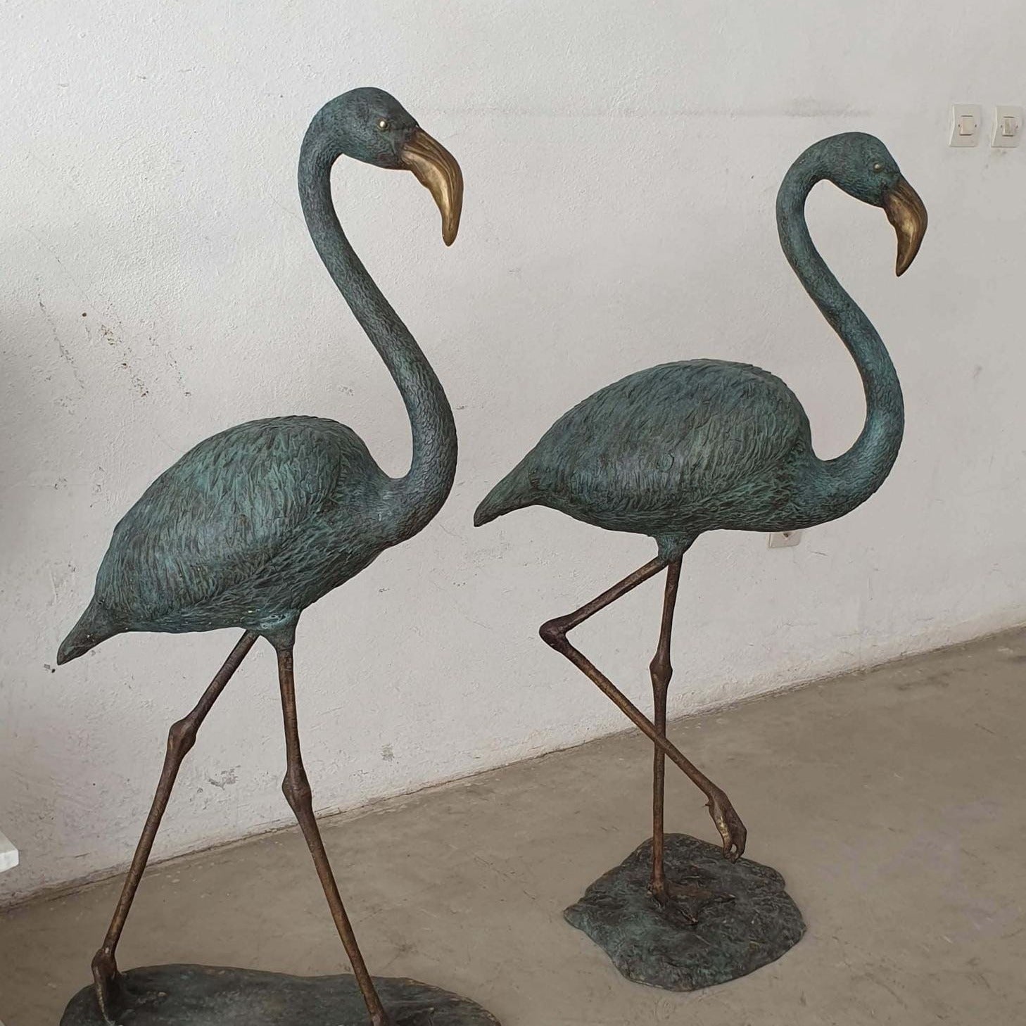 Large Bronze Flamingo Sculpture: Garden Yard Art, 47 Inches