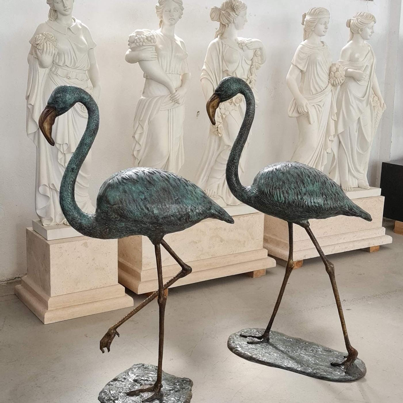 Large Bronze Flamingo Sculpture: Garden Yard Art, 47 Inches