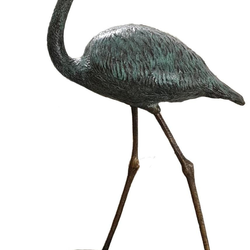 Large Bronze Flamingo Sculpture: Garden Yard Art, 47 Inches