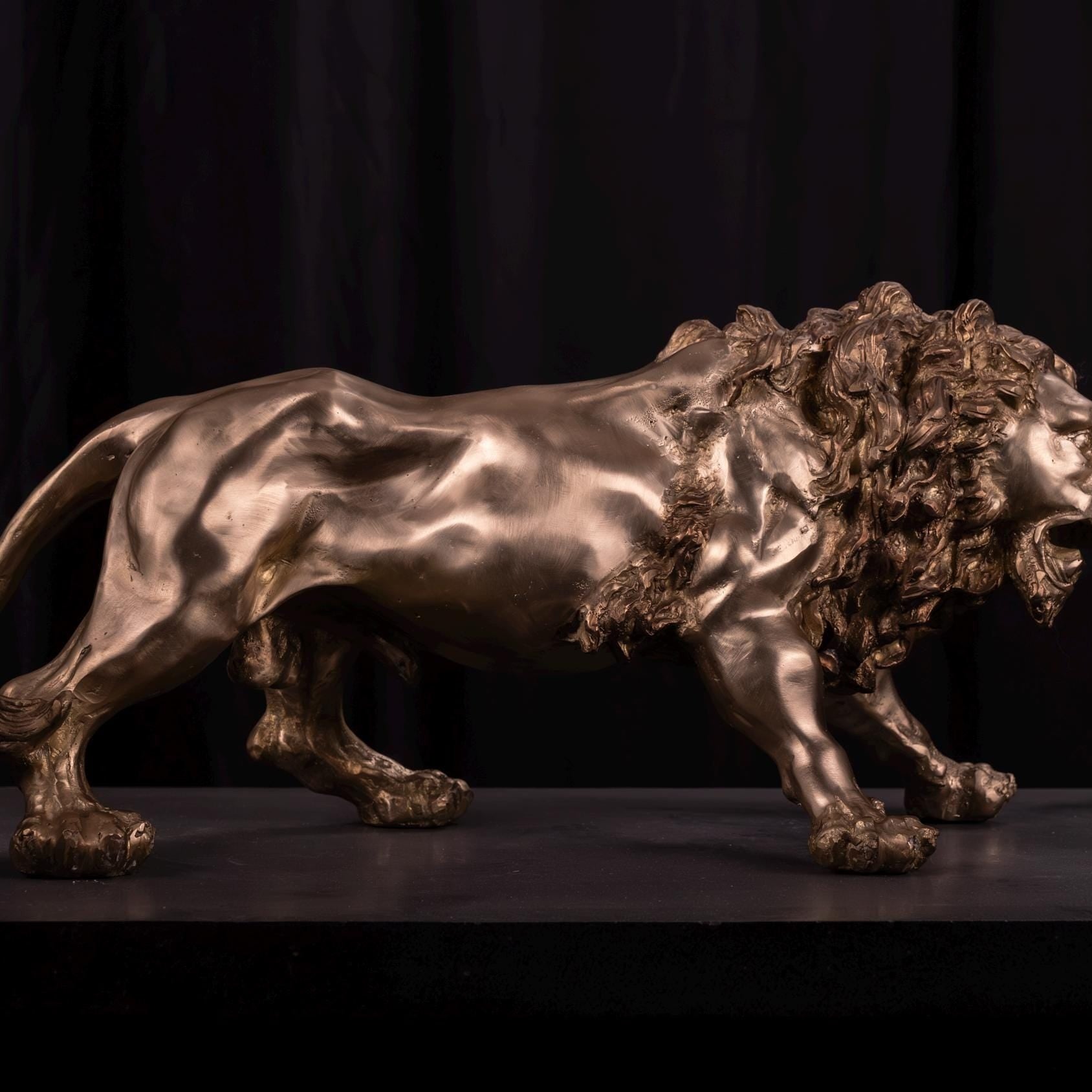 Bronze Wild Lion Sculpture: Lost Wax Garden Decor (27 x 12 Inches)