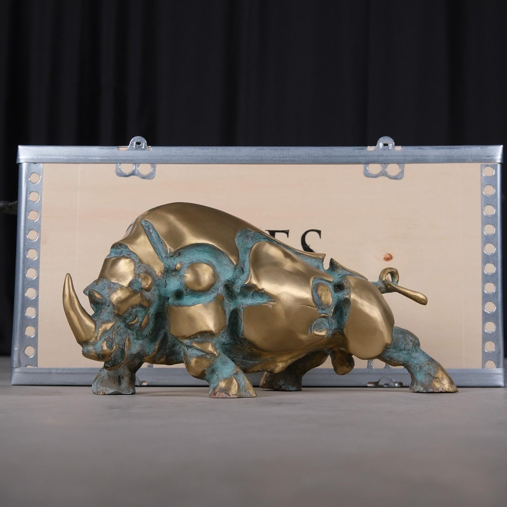 Modern Bronze Rhino Sculpture, Large Outdoor Art (19 Inches)