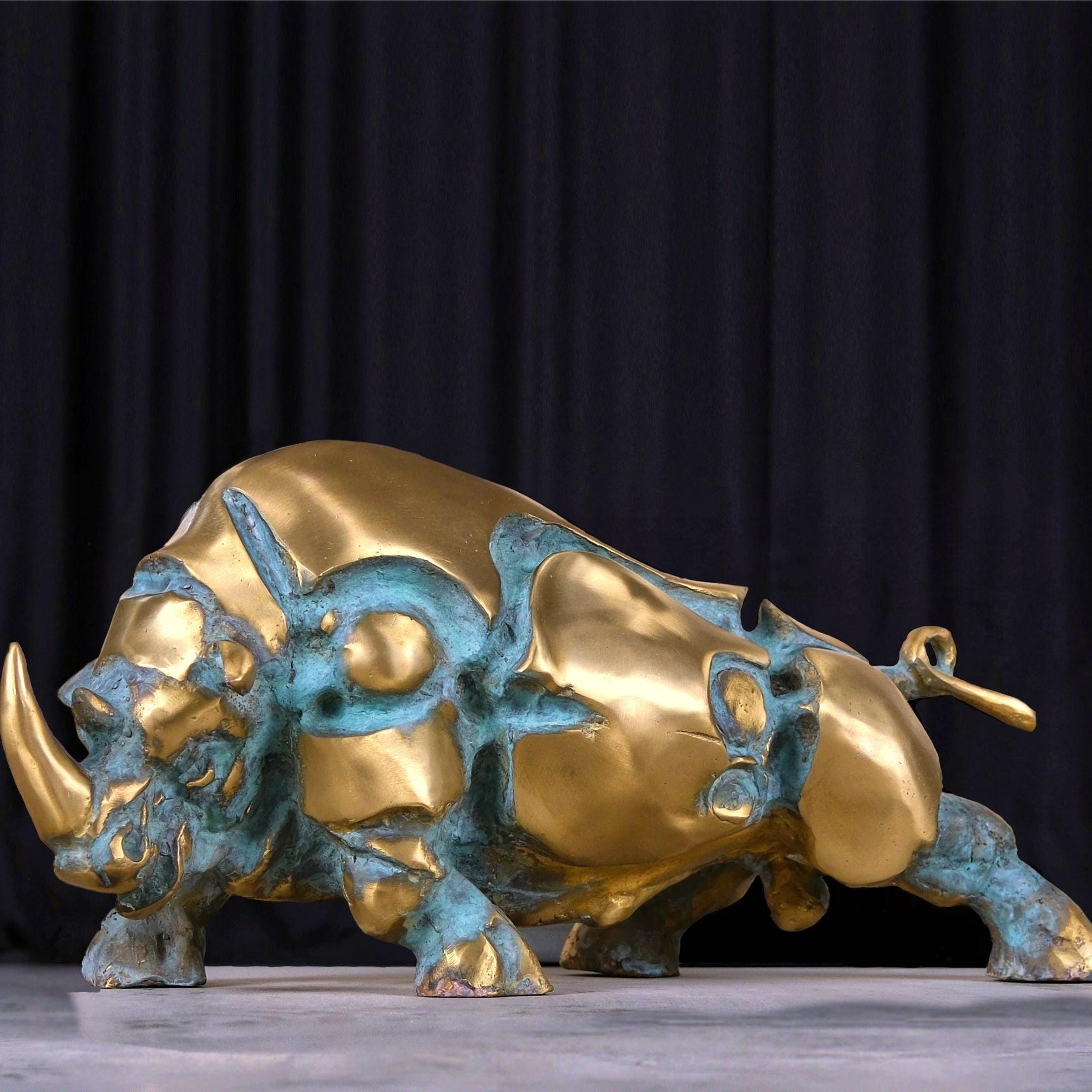Modern Bronze Rhino Sculpture, Large Outdoor Art (19 Inches)