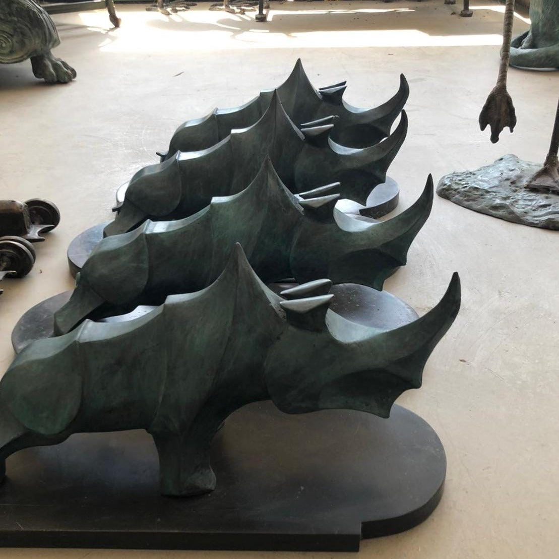 Large Modern Bronze Rhino Sculpture, Outdoor Garden Art (57cm/22in)
